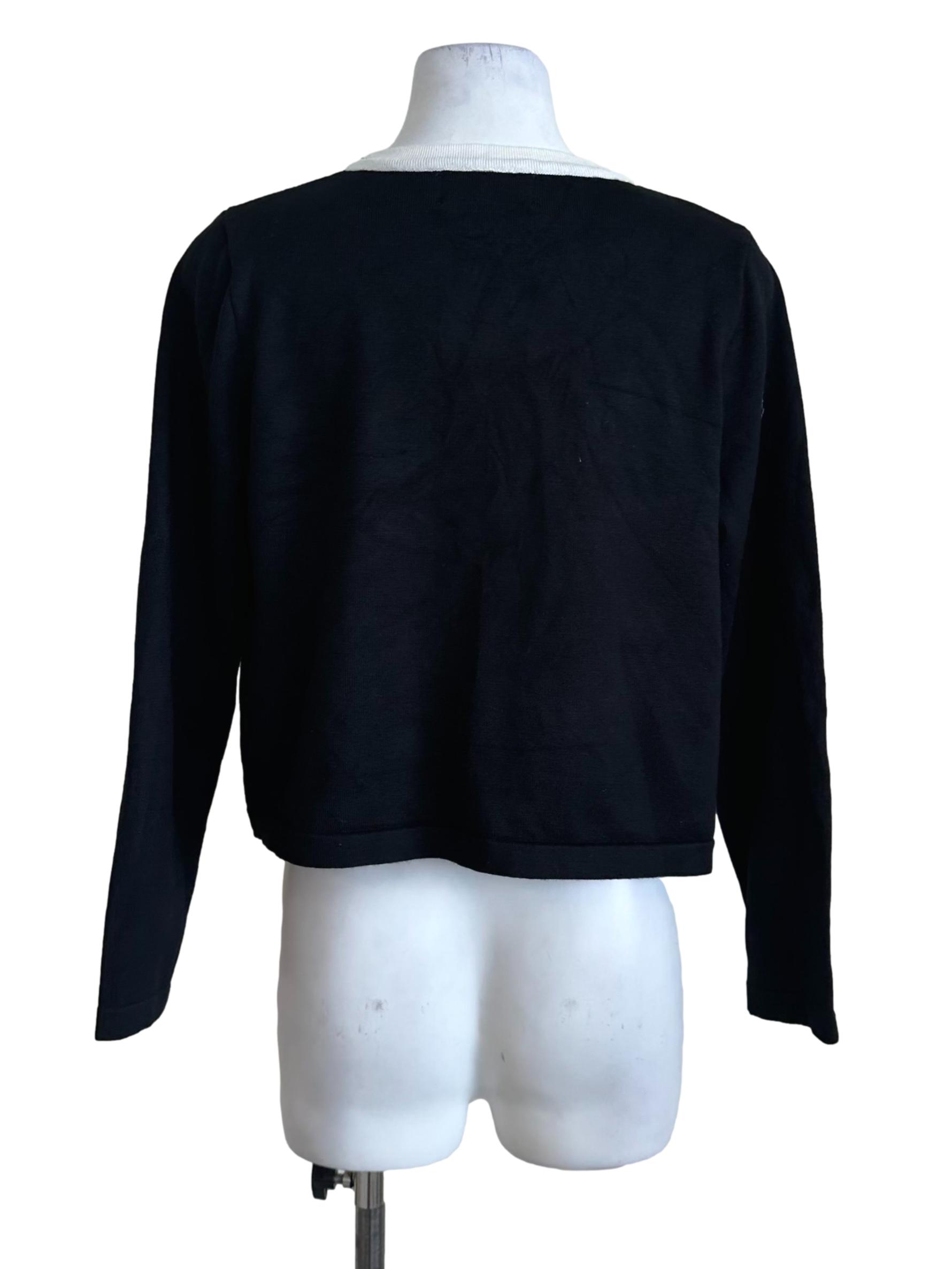 Onyx Black Round Neck Button Knit Top