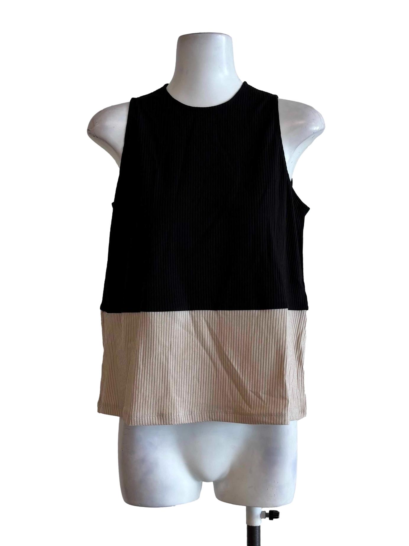 Black Brown Sleeveless Ribbed Top