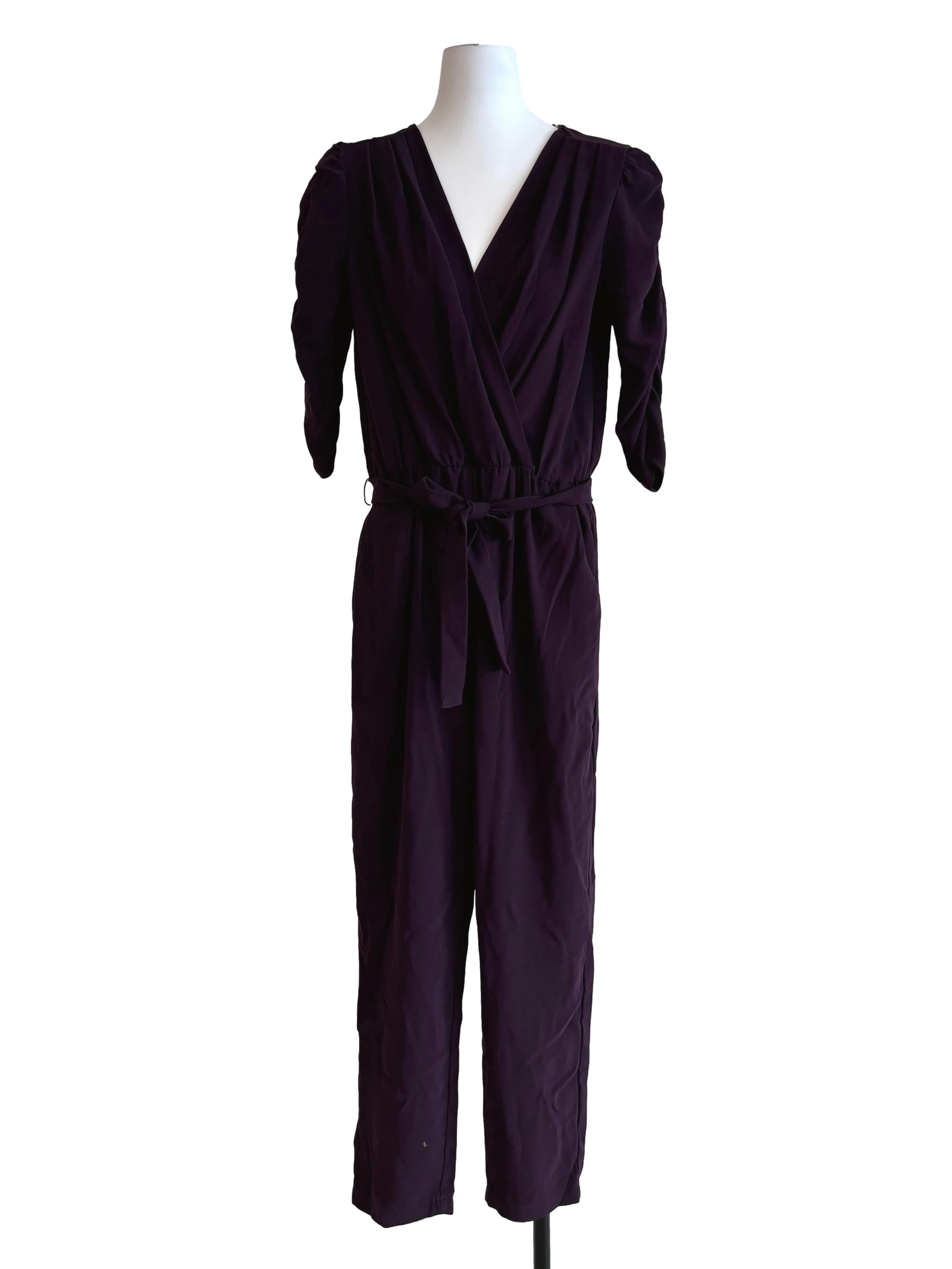 Eggplant Purple Surplice Jumpsuit