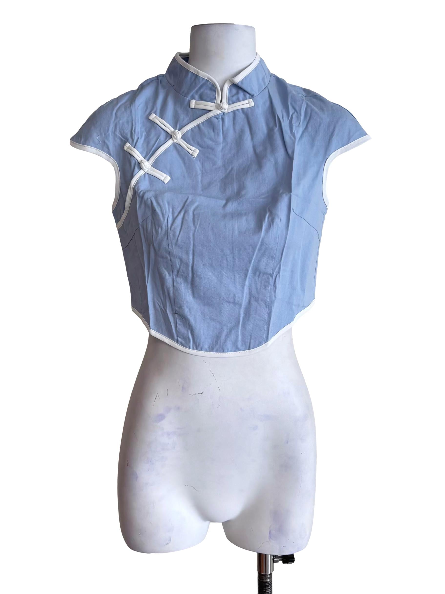 Blue Rui Qipao Curved Hem Top
