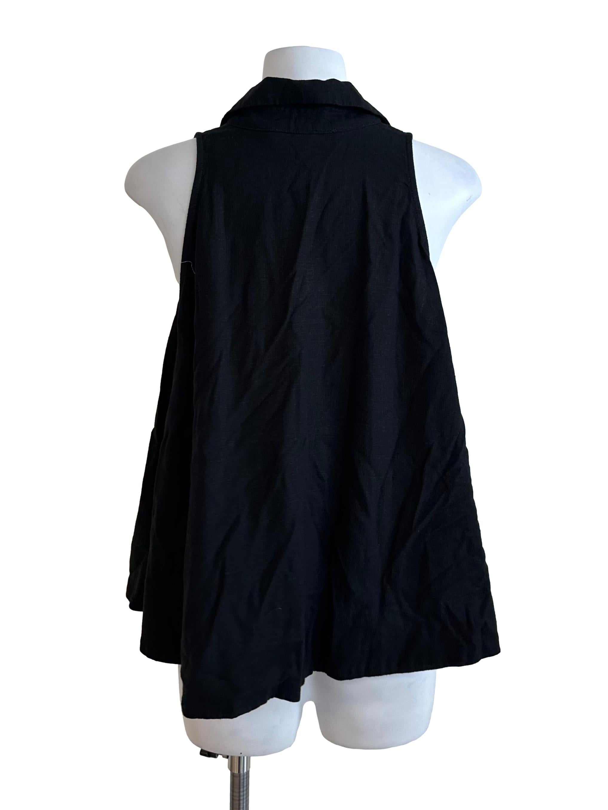 Rich Black Collar Loose Linen Top