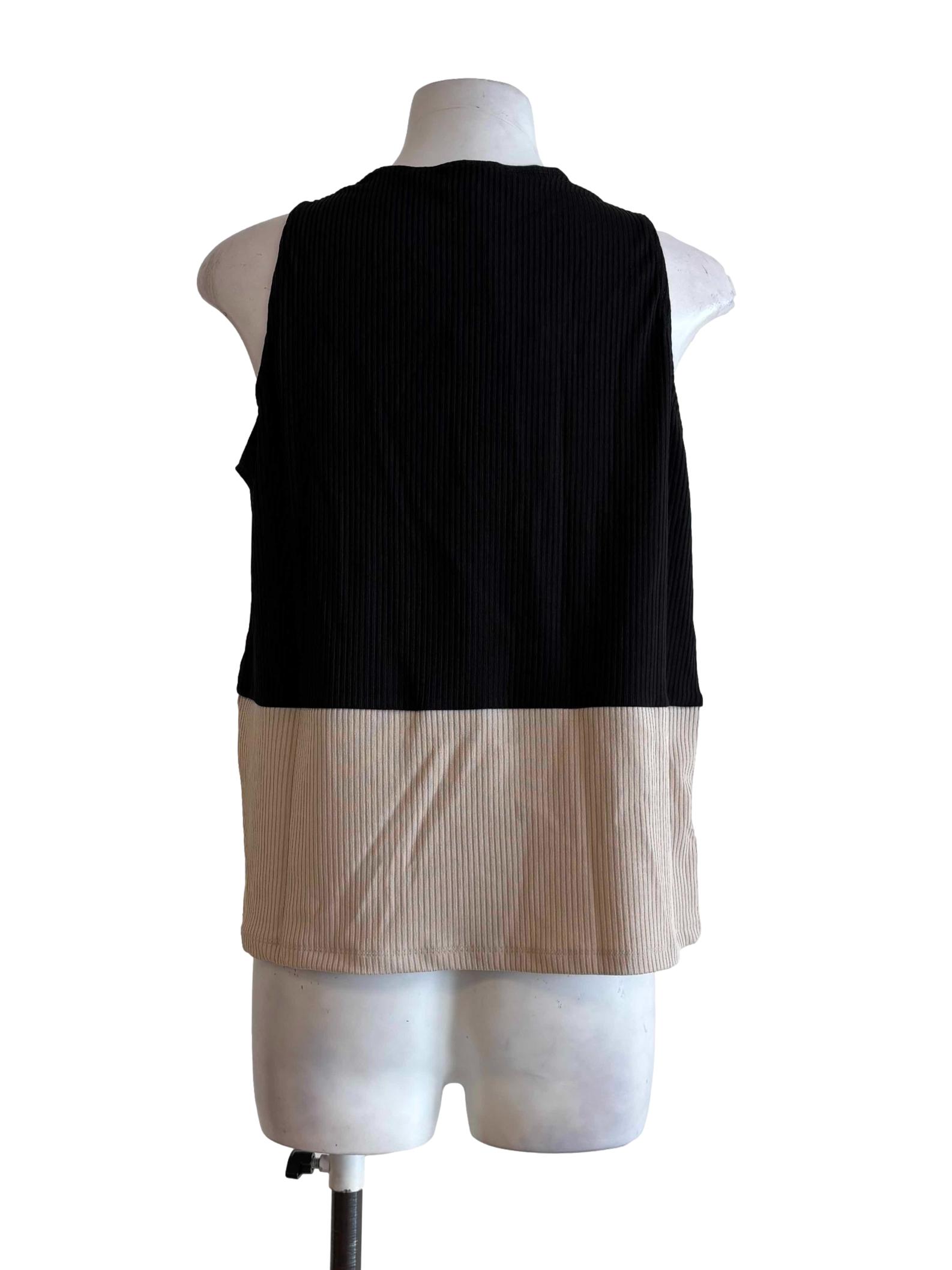 Black Brown Sleeveless Ribbed Top