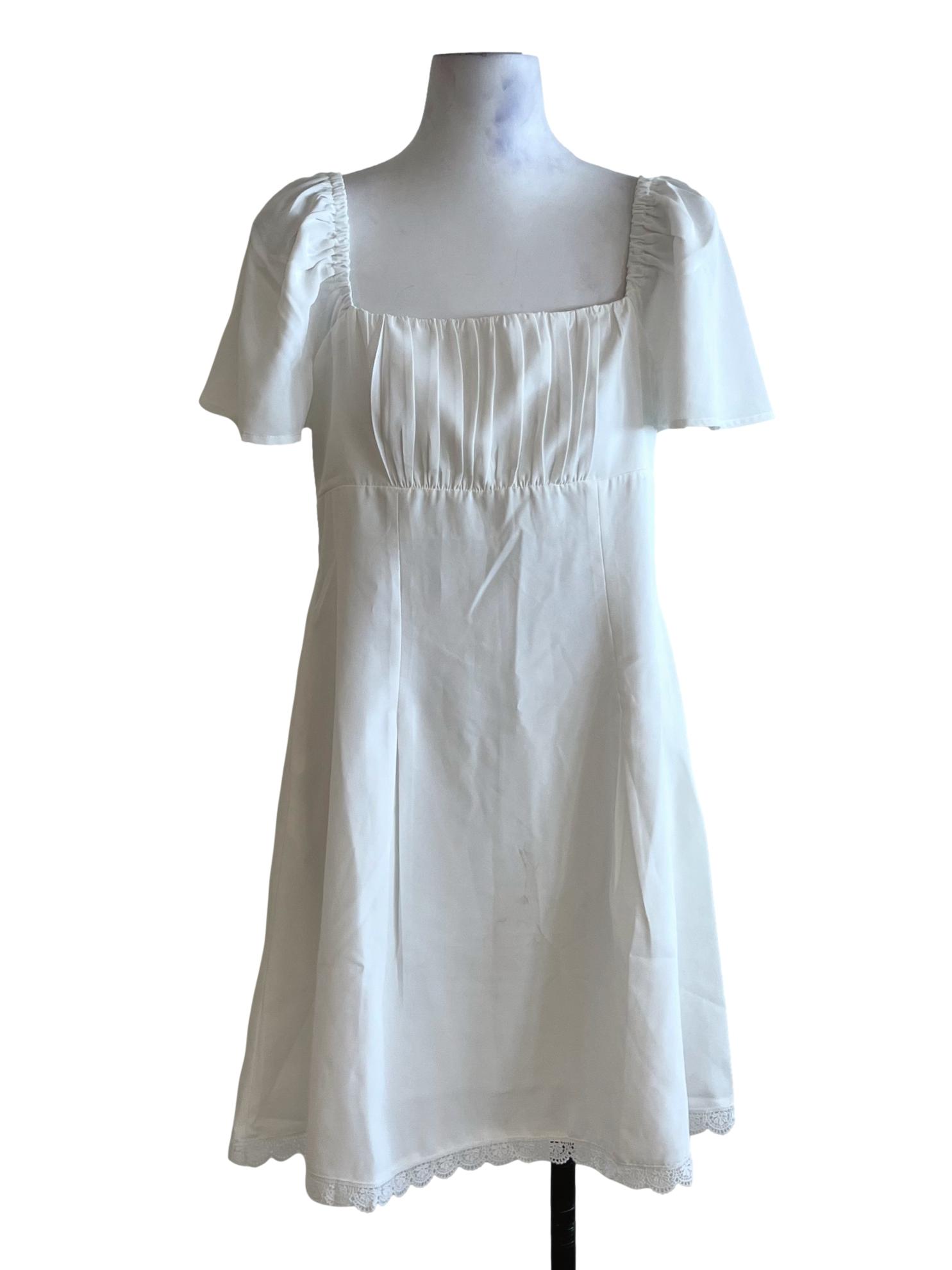 White Square Neckline Empire Dress