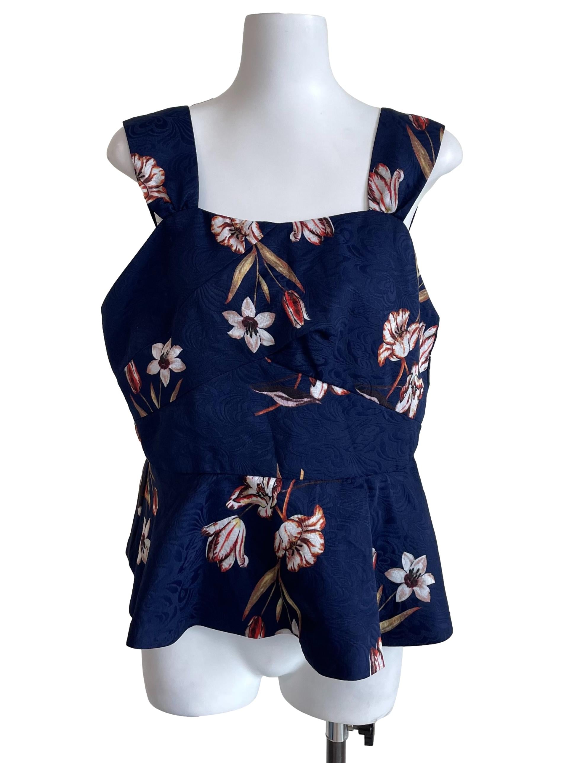Navy Floral Peplum Top