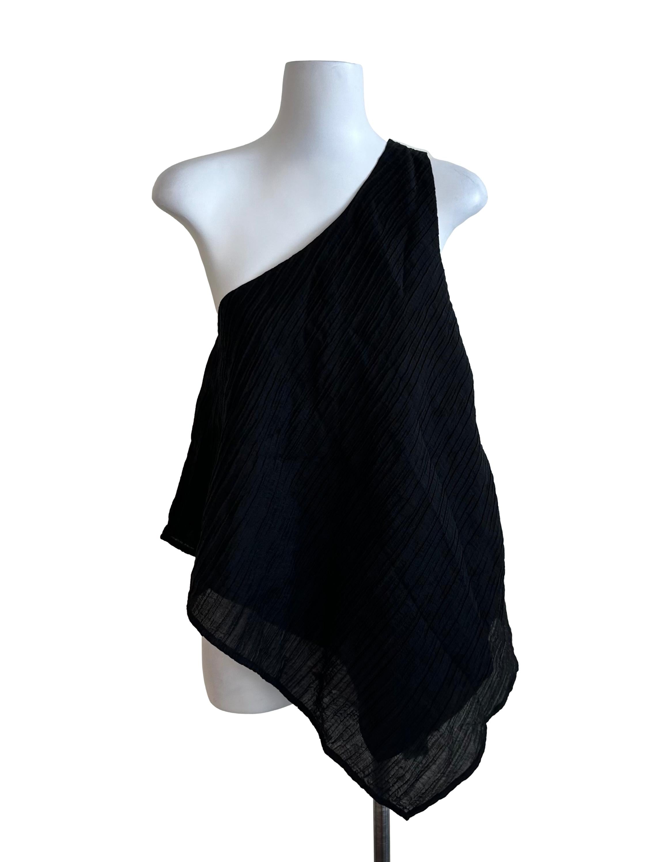 Raven Black Textured Asymmetrical Top