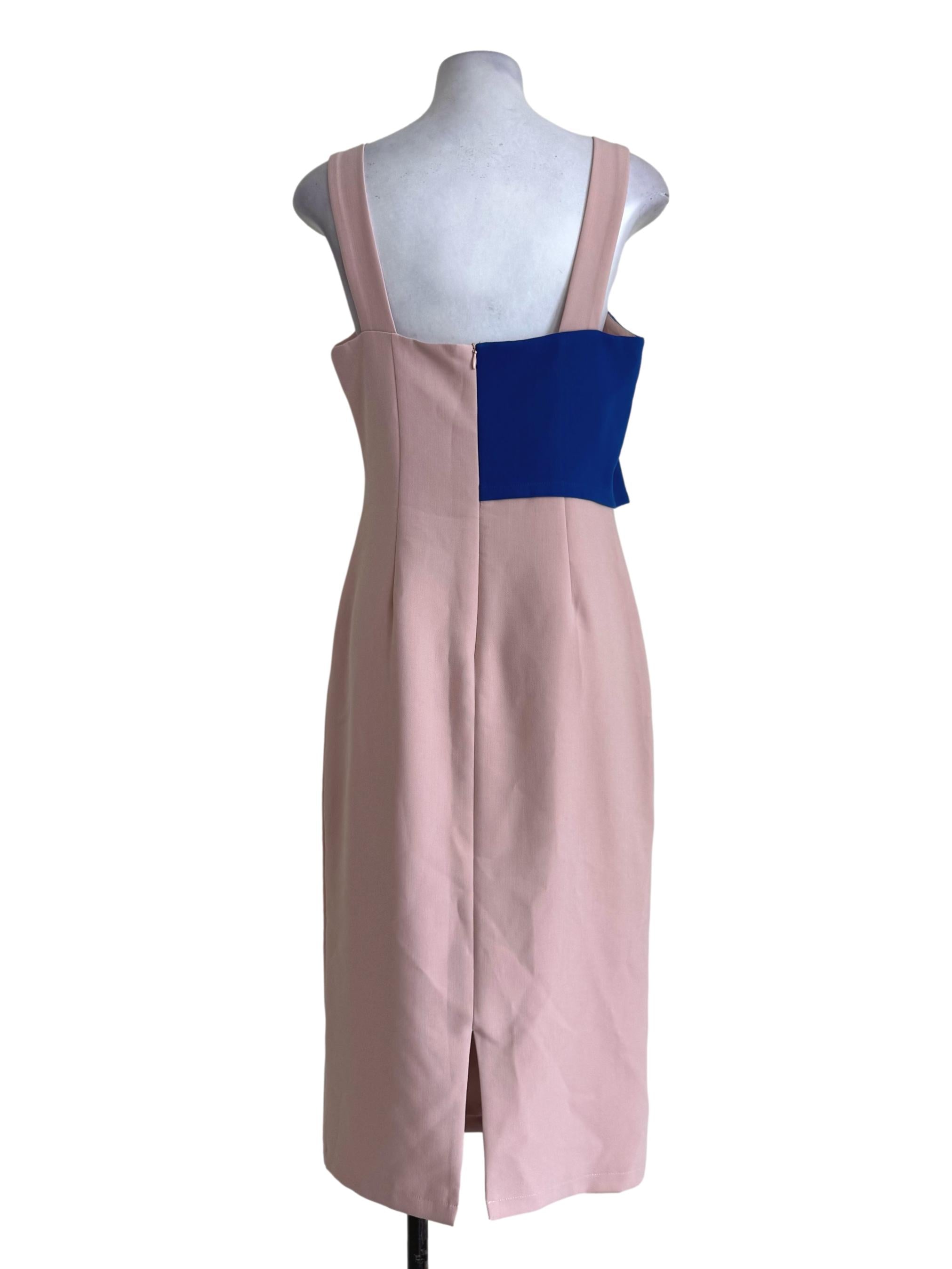 Nude Beige With Electric Blue Patch Empire Dress LB