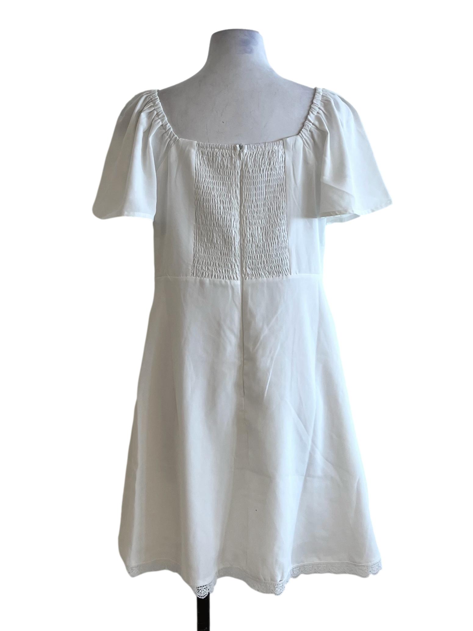 White Square Neckline Empire Dress