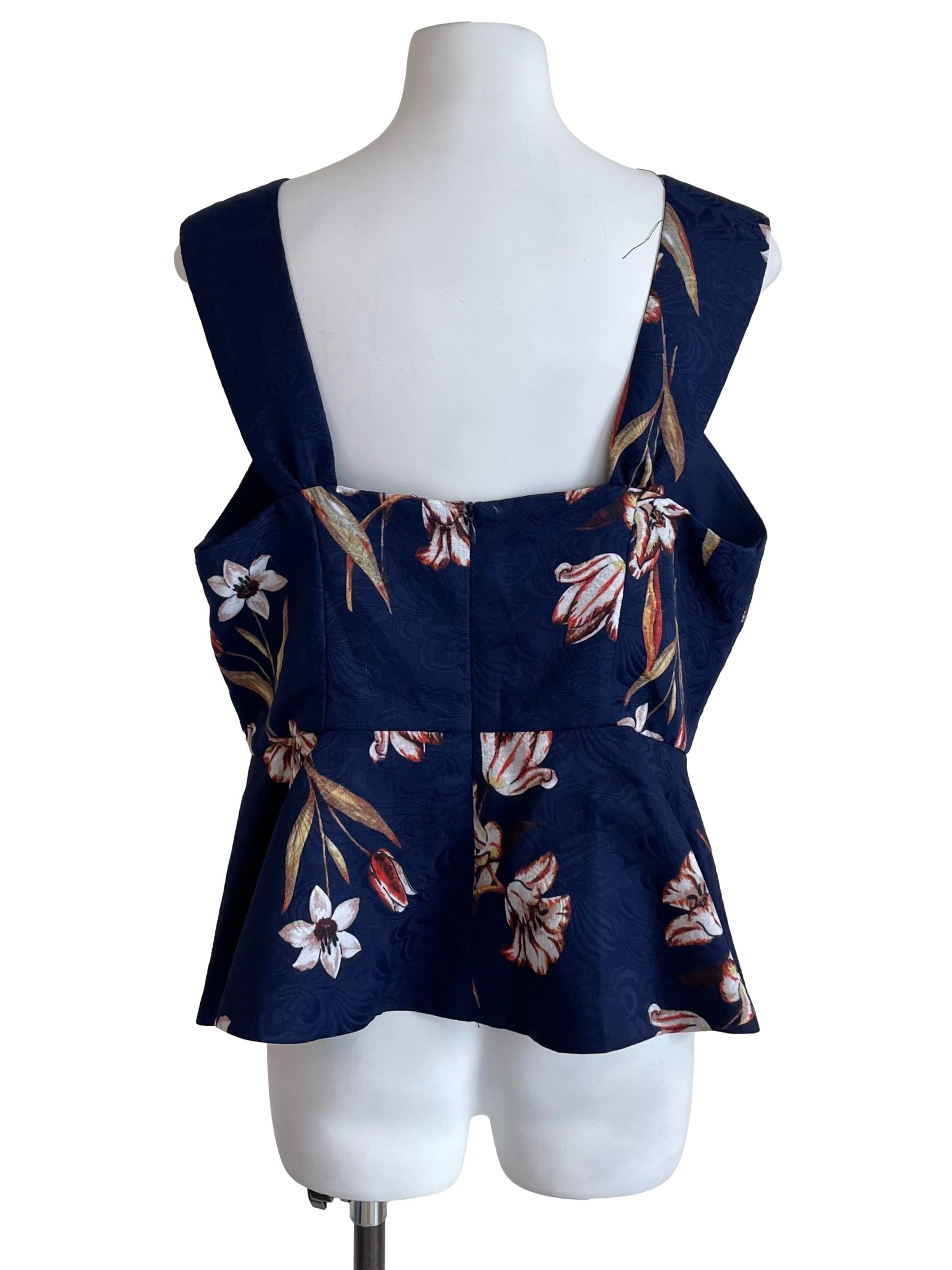 Navy Floral Peplum Top