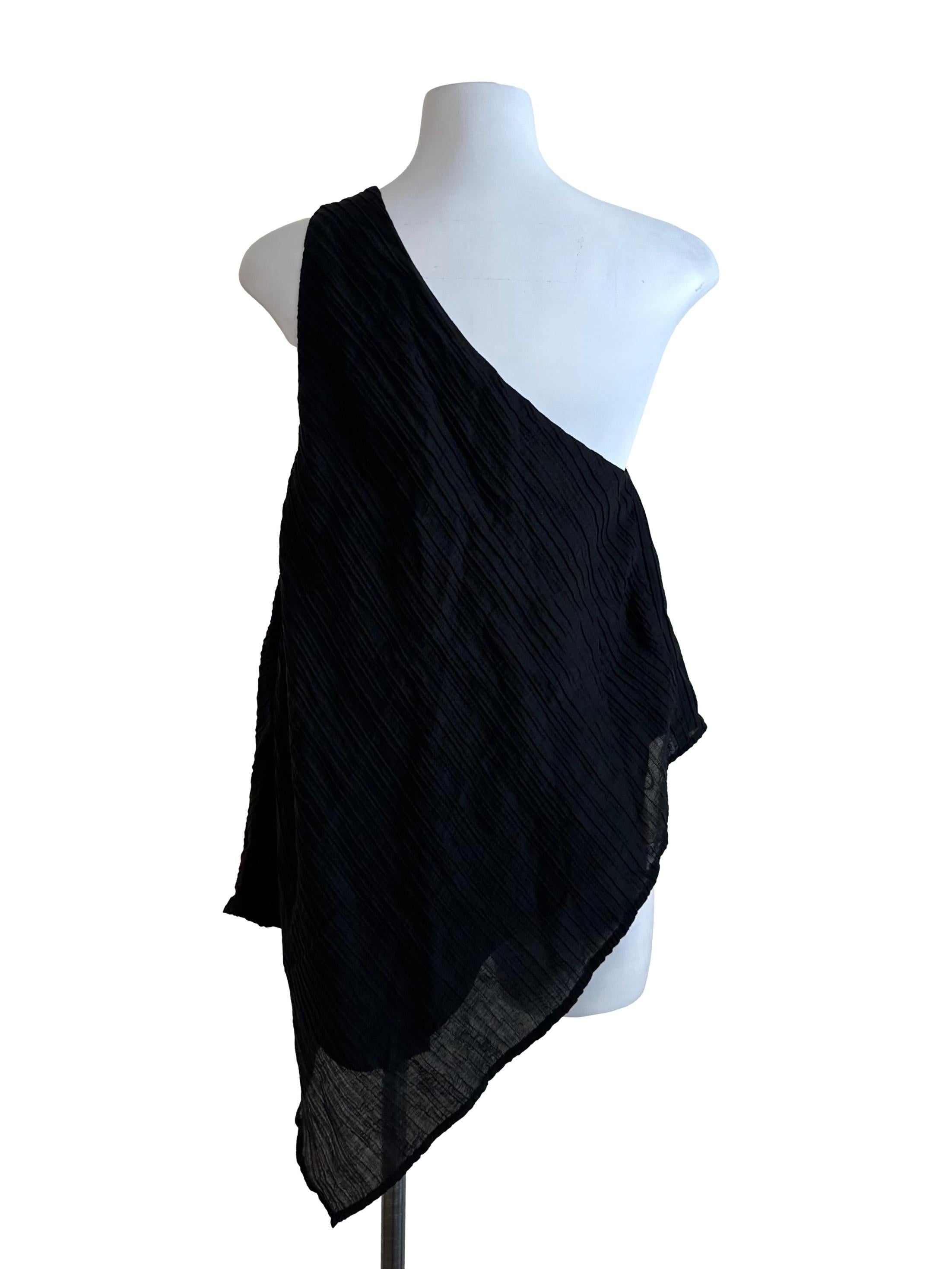 Raven Black Textured Asymmetrical Top