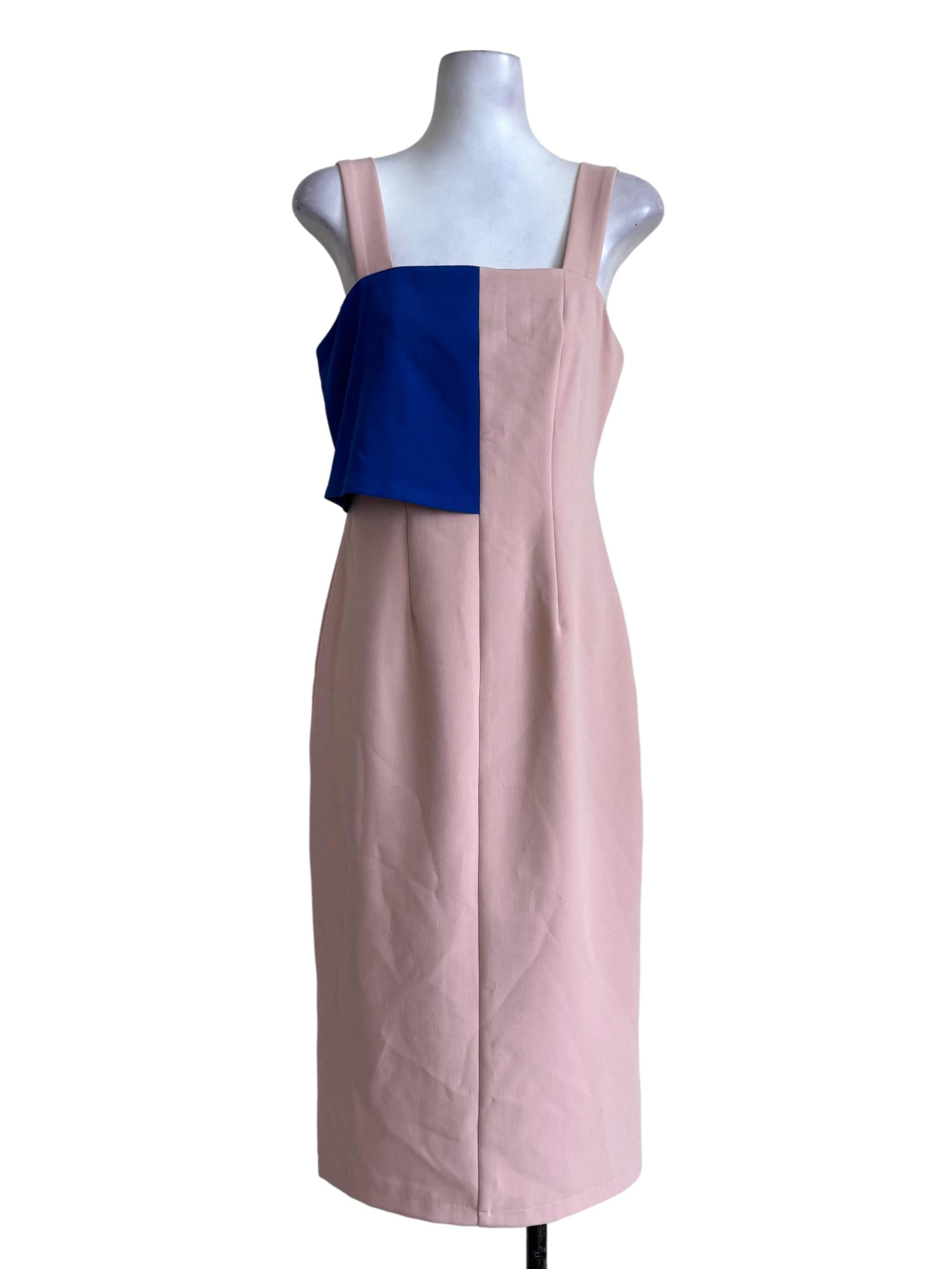 Nude Beige With Electric Blue Patch Empire Dress LB