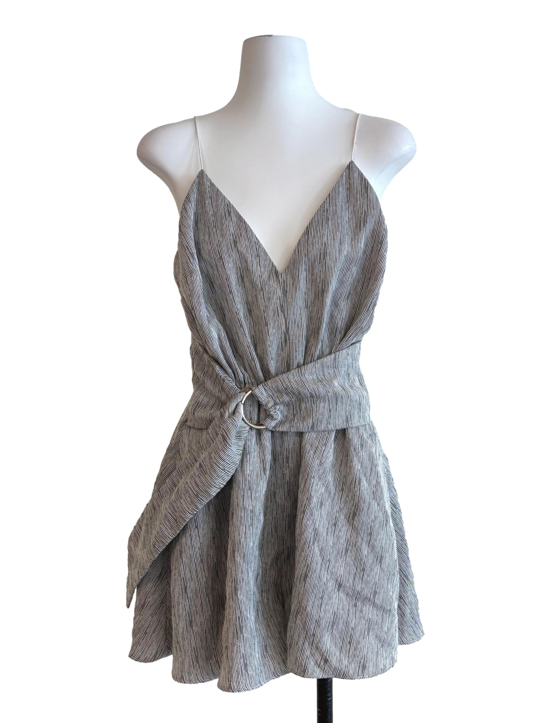 Black And White Spaghetti Strap Textured Romper