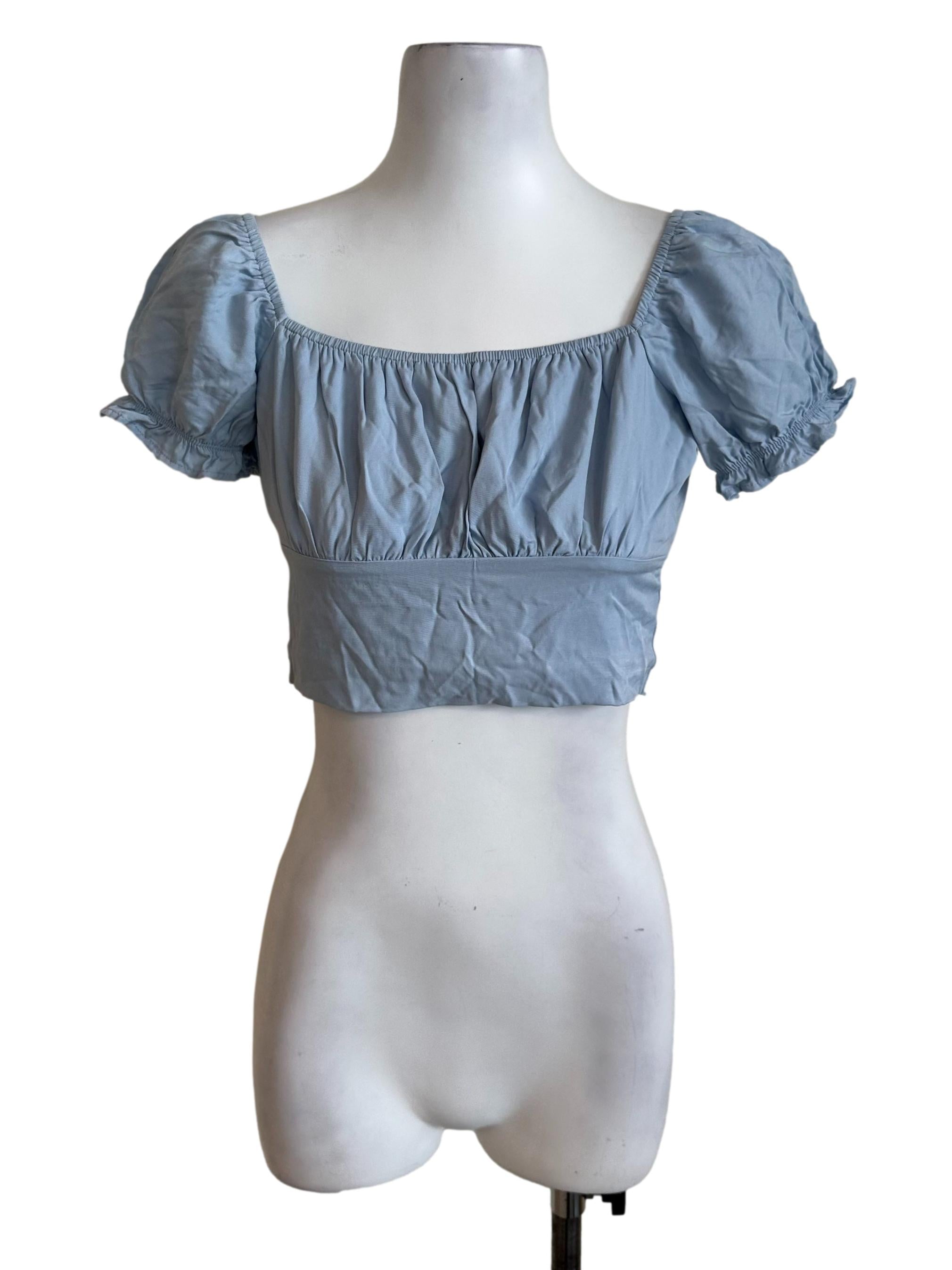 Light Blue Square Neck Puff Sleeve Top
