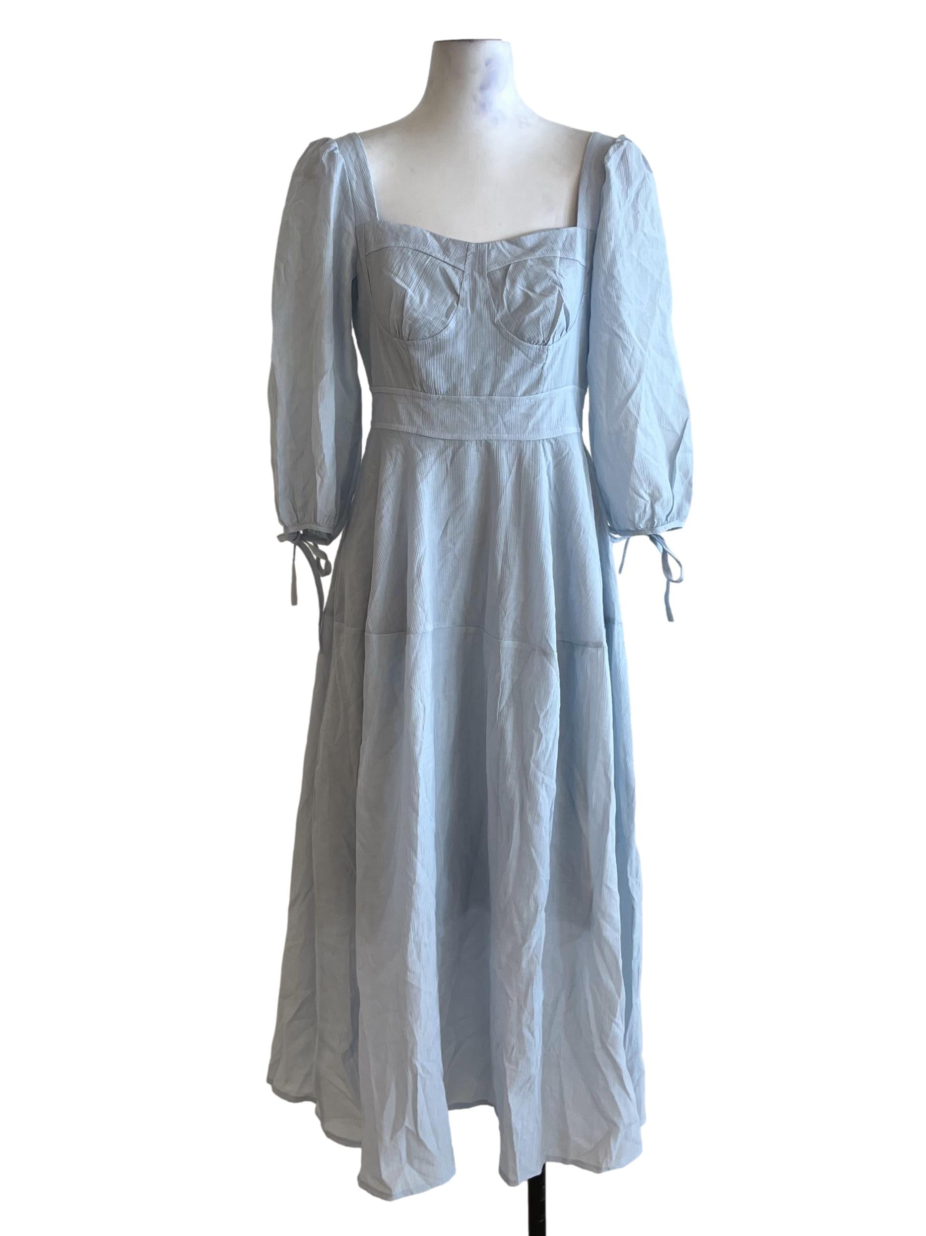 Sky Blue Square Neckline Empire Dress