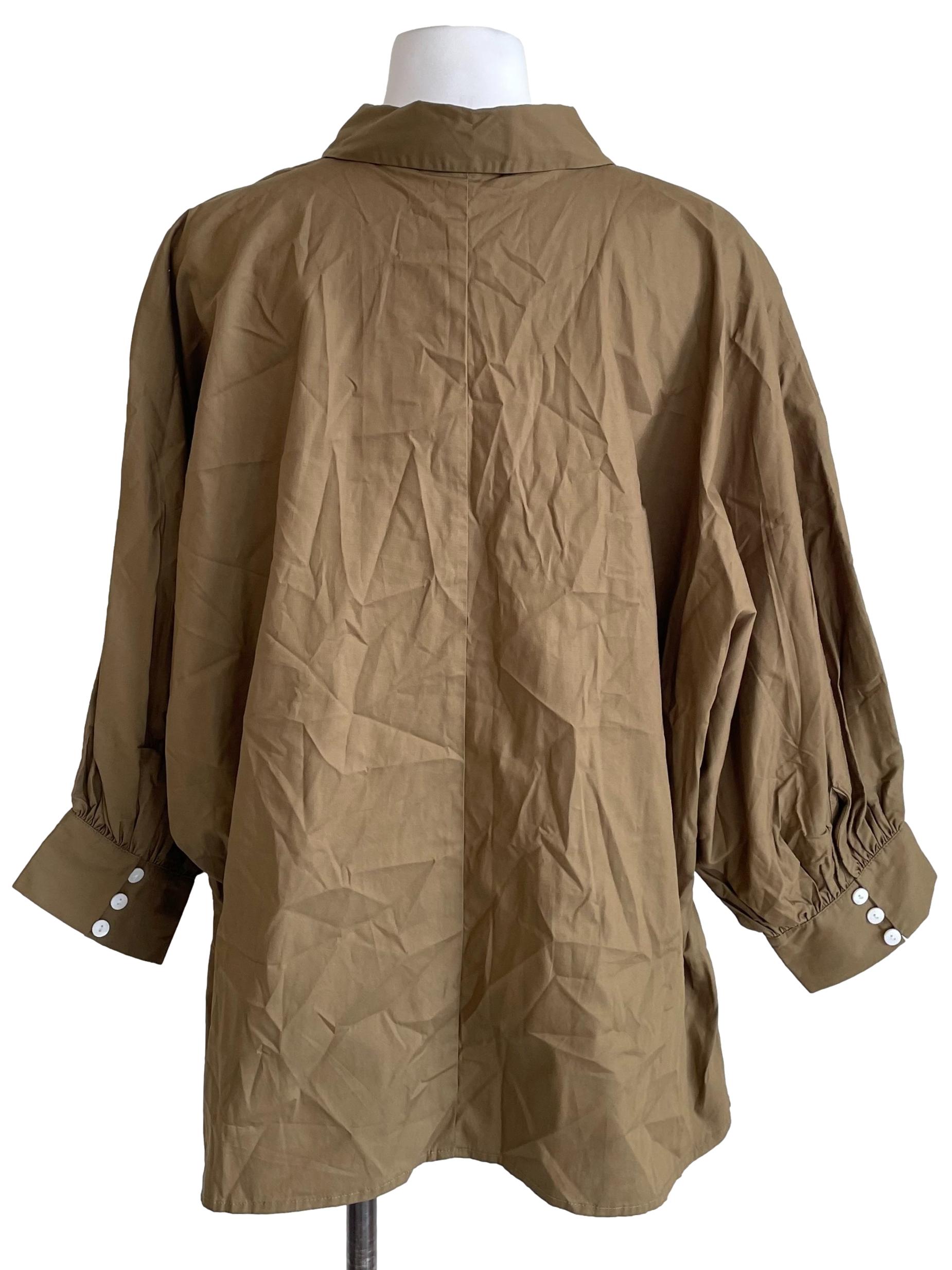 Warm Olive Batwing Puff Sleeves Blouse