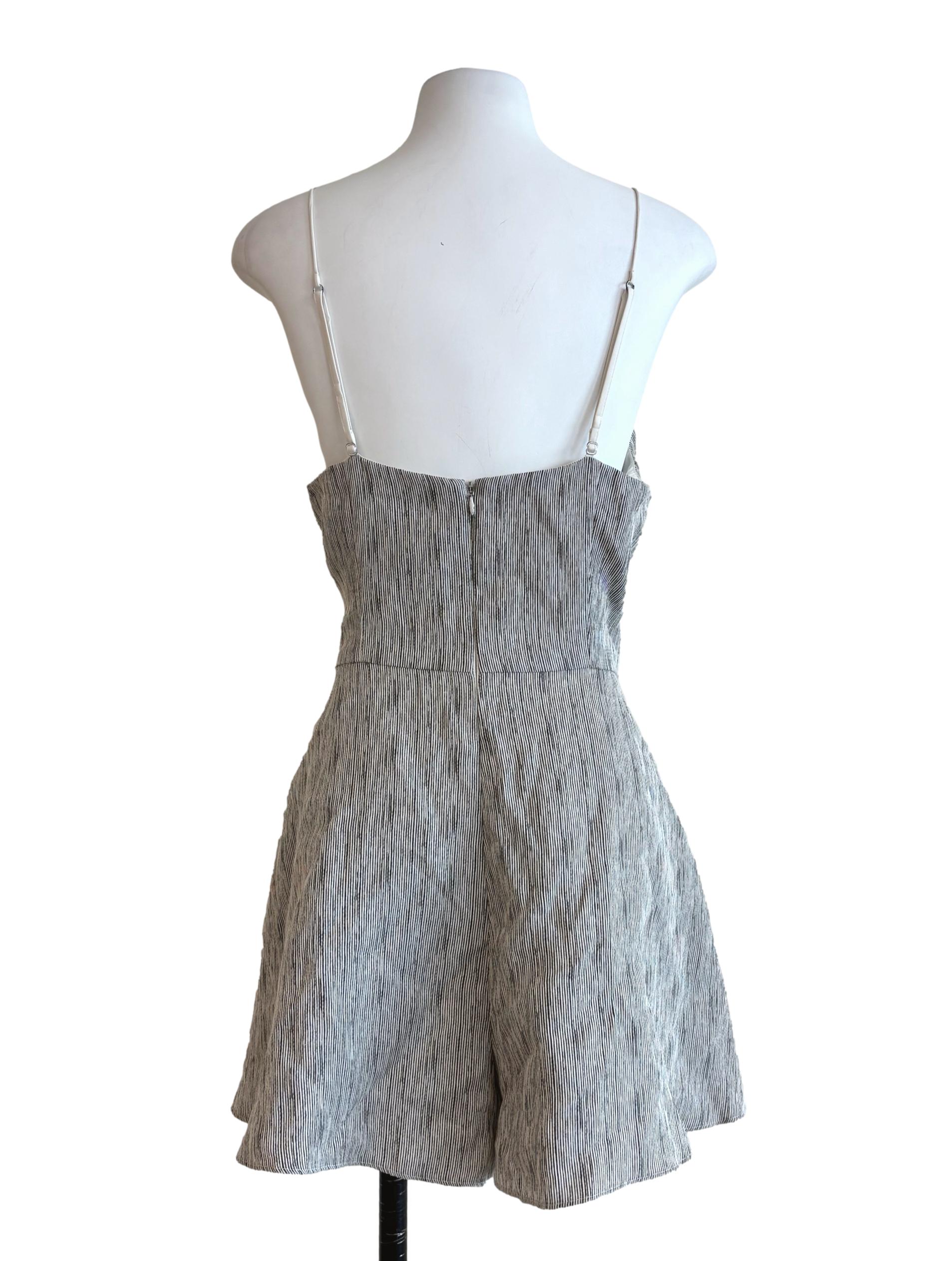 Black And White Spaghetti Strap Textured Romper