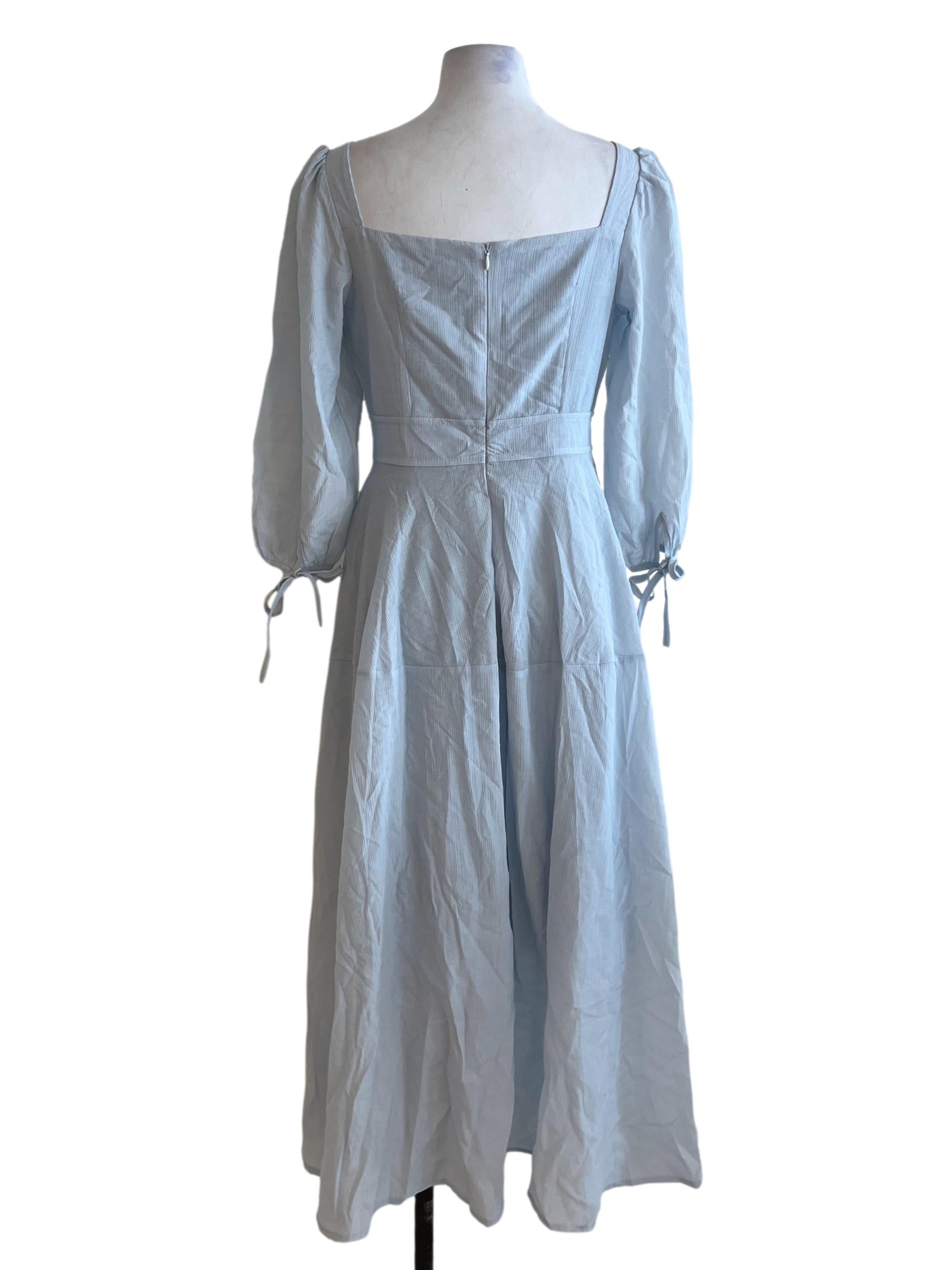 Sky Blue Square Neckline Empire Dress