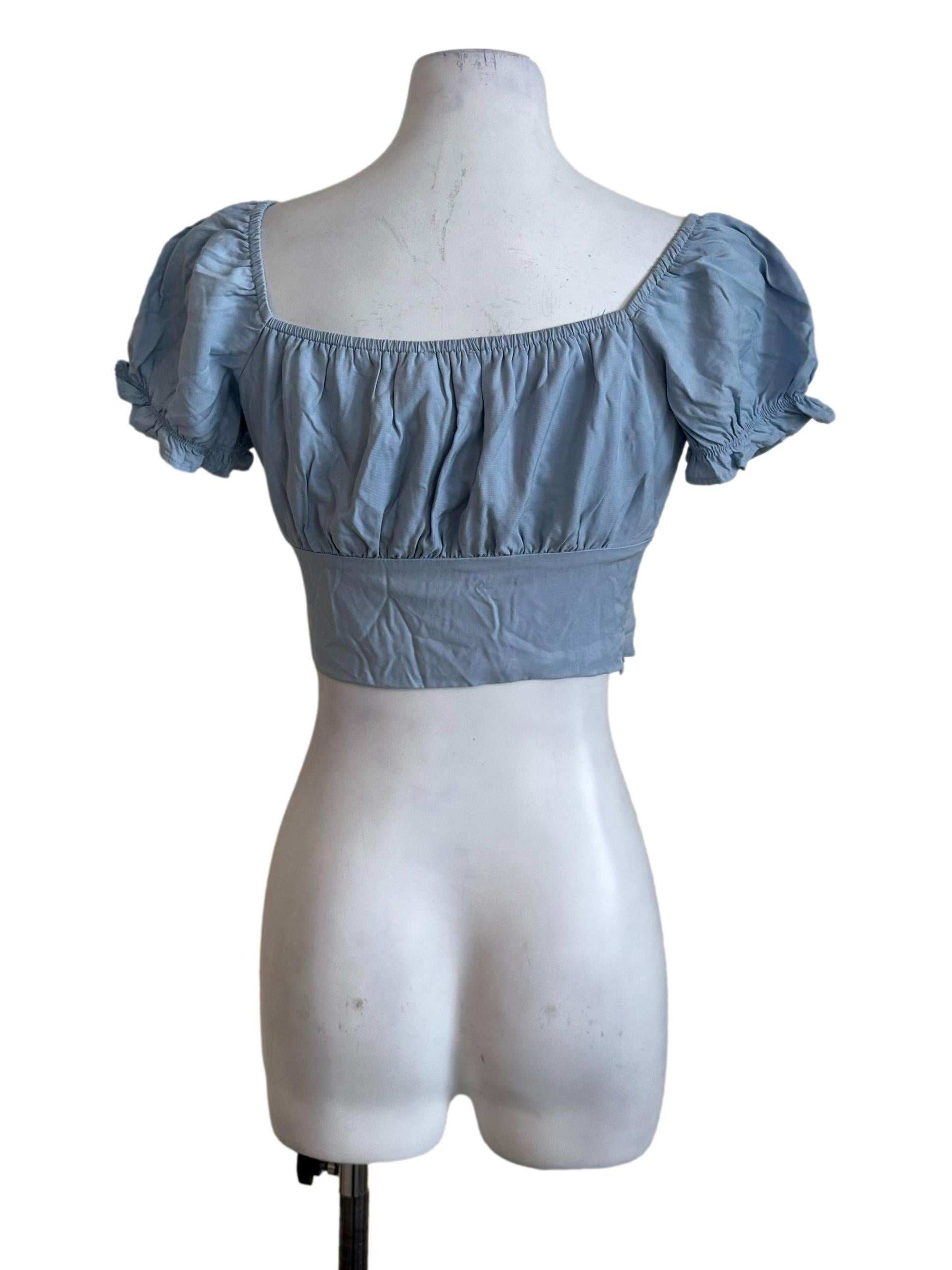 Light Blue Square Neck Puff Sleeve Top