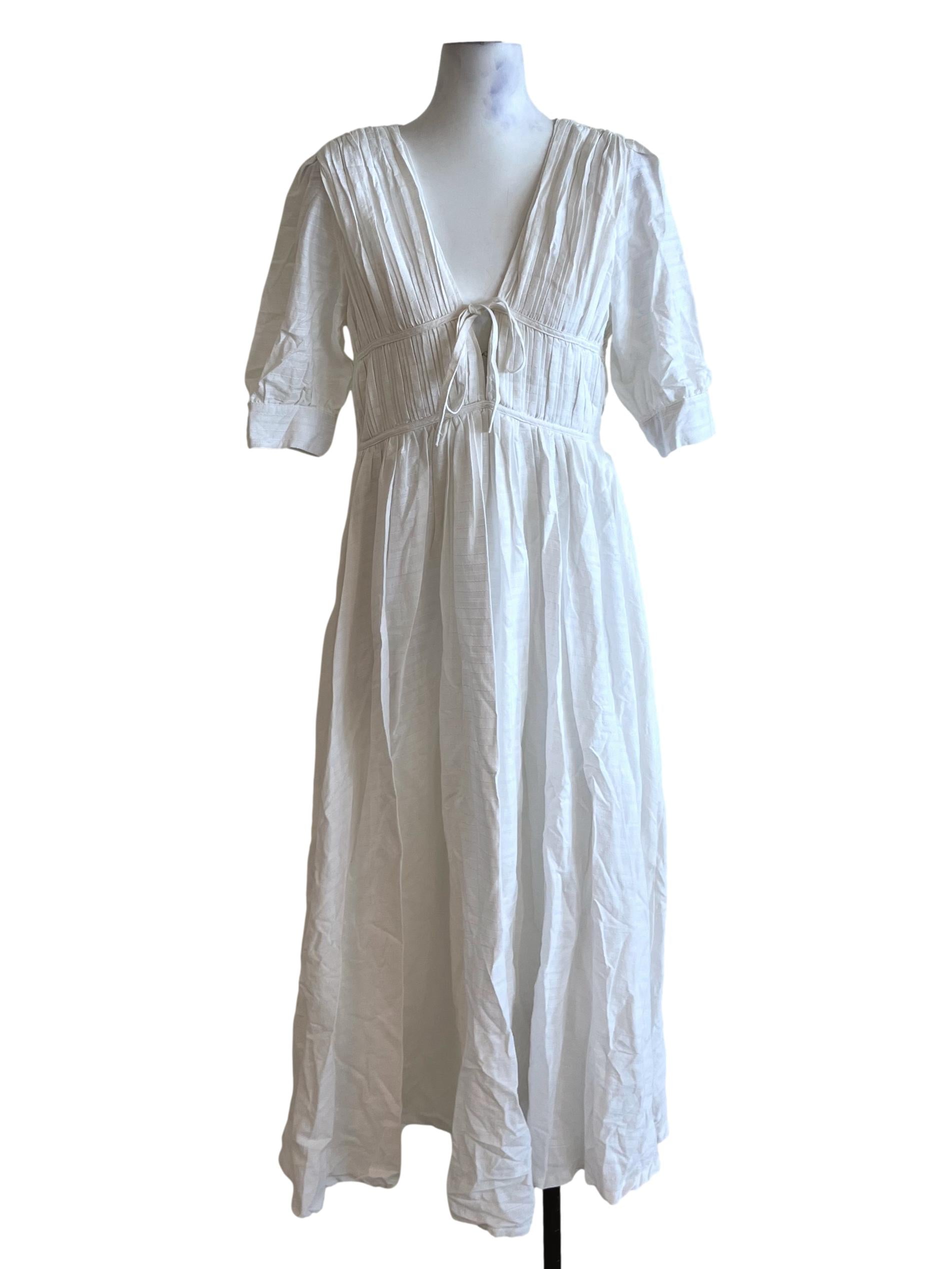 White V-Neckline Empire Dress