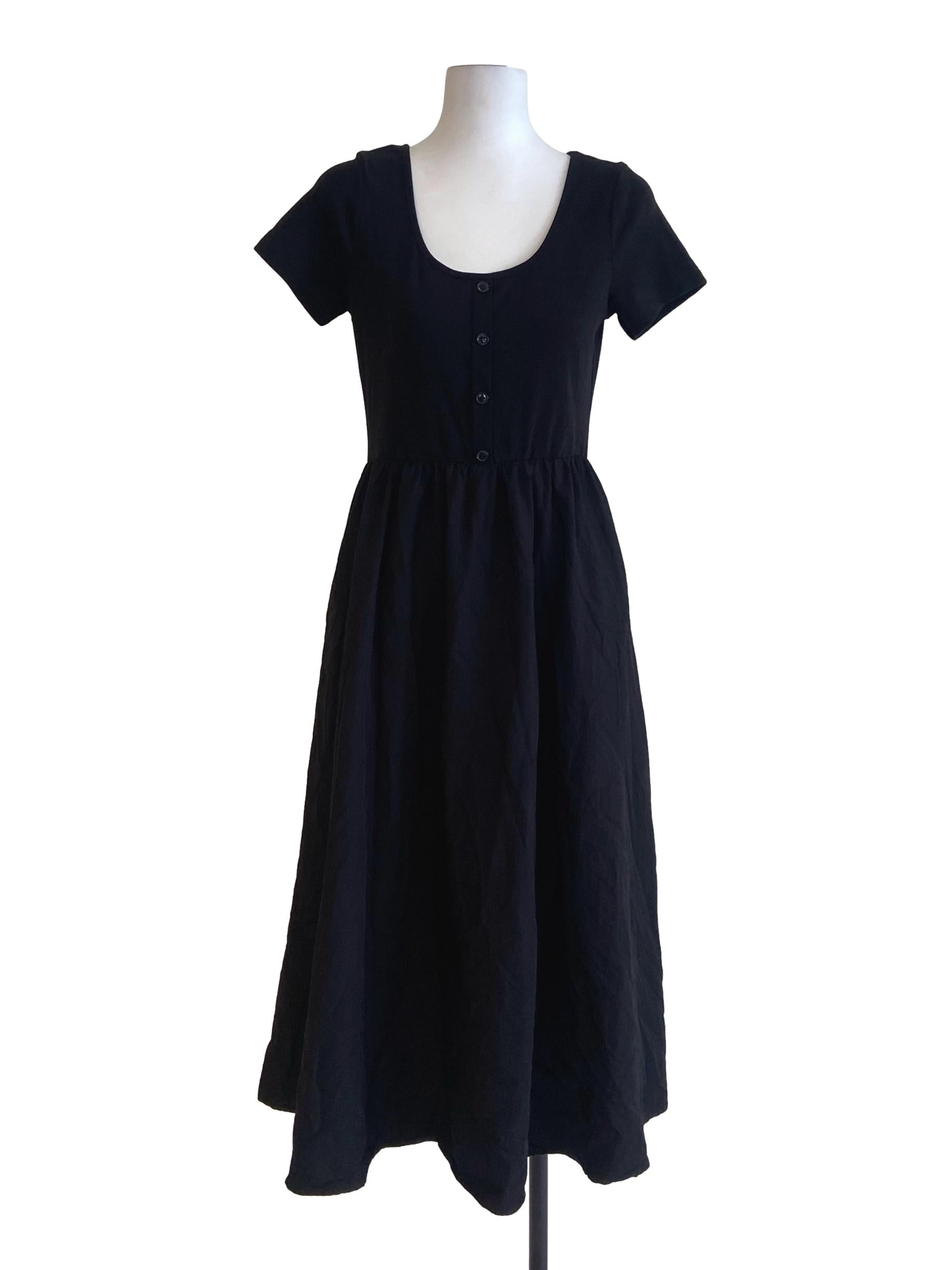 Black Half Button Empire Dress