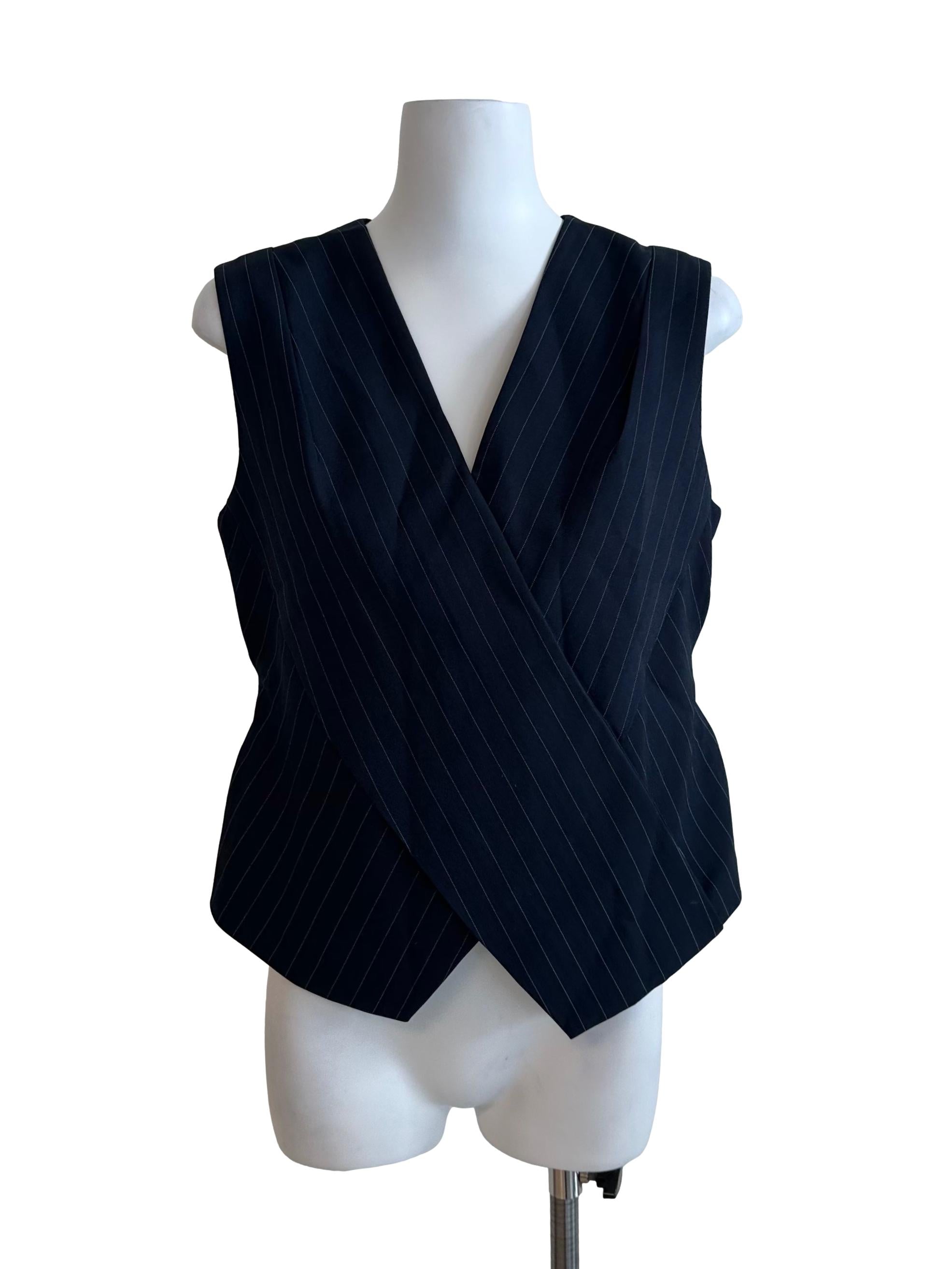 Navy Blue Stripe Overlap Top