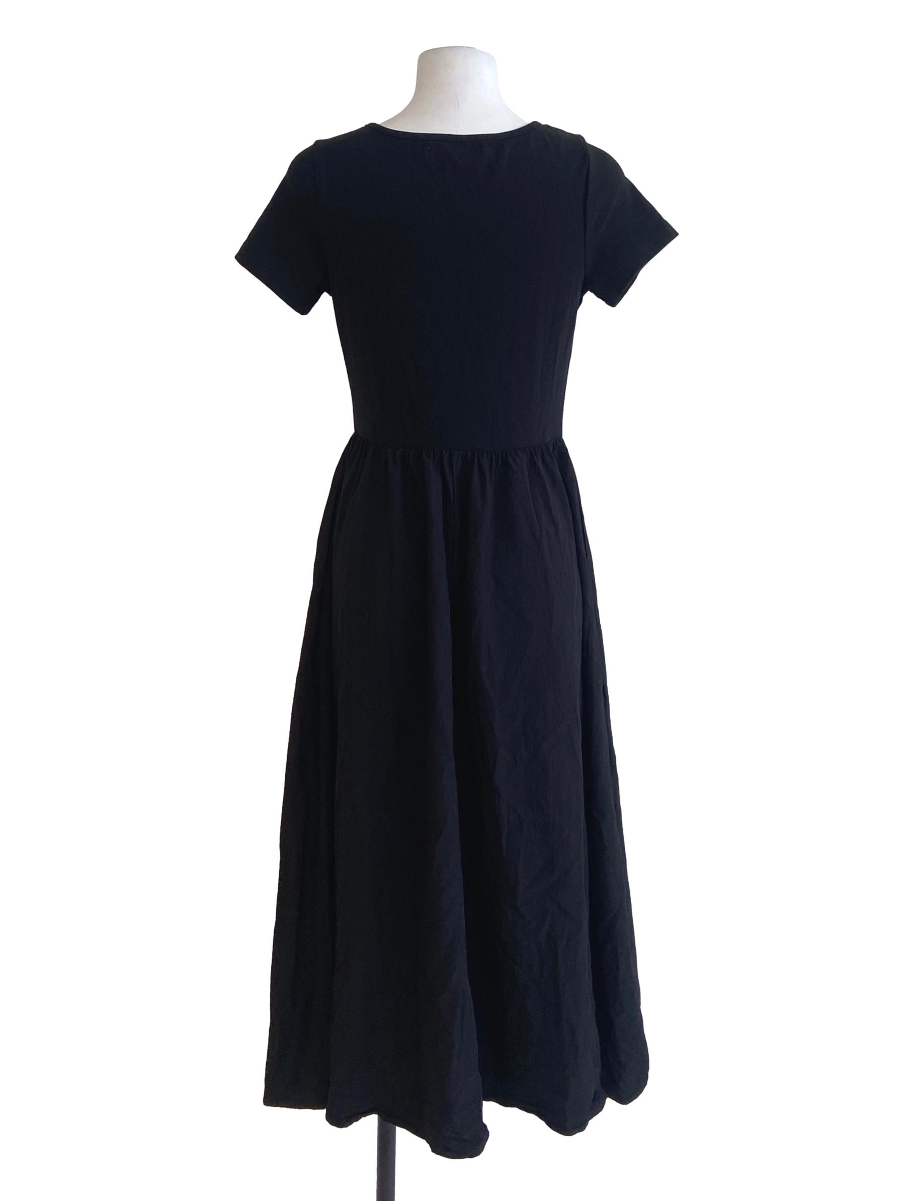 Black Half Button Empire Dress