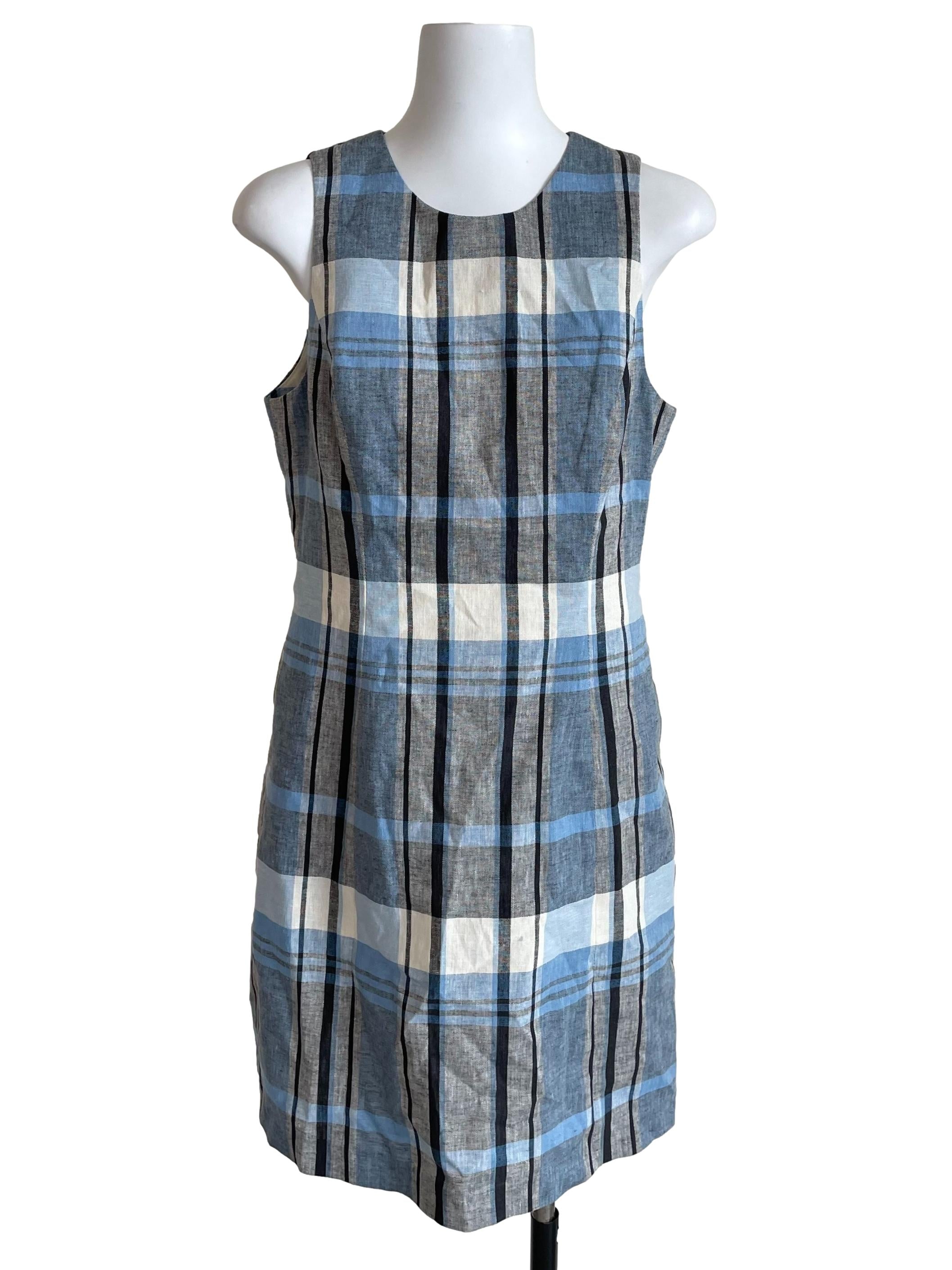 Blue & Grey Tartan A-Line Dress