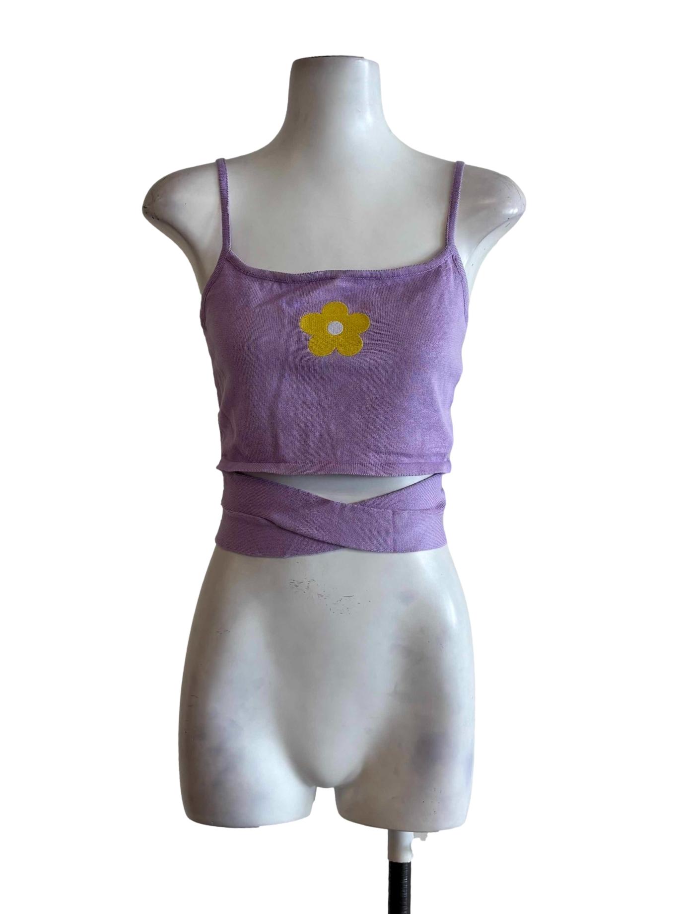 Purple Flower Embroidered Camisole Top