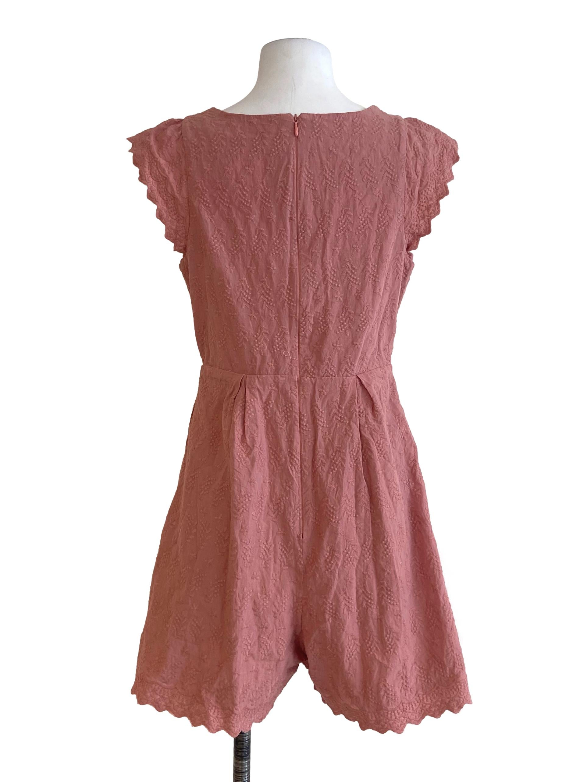 Salmon Pink Embroidery Floral Queen Anne Romper