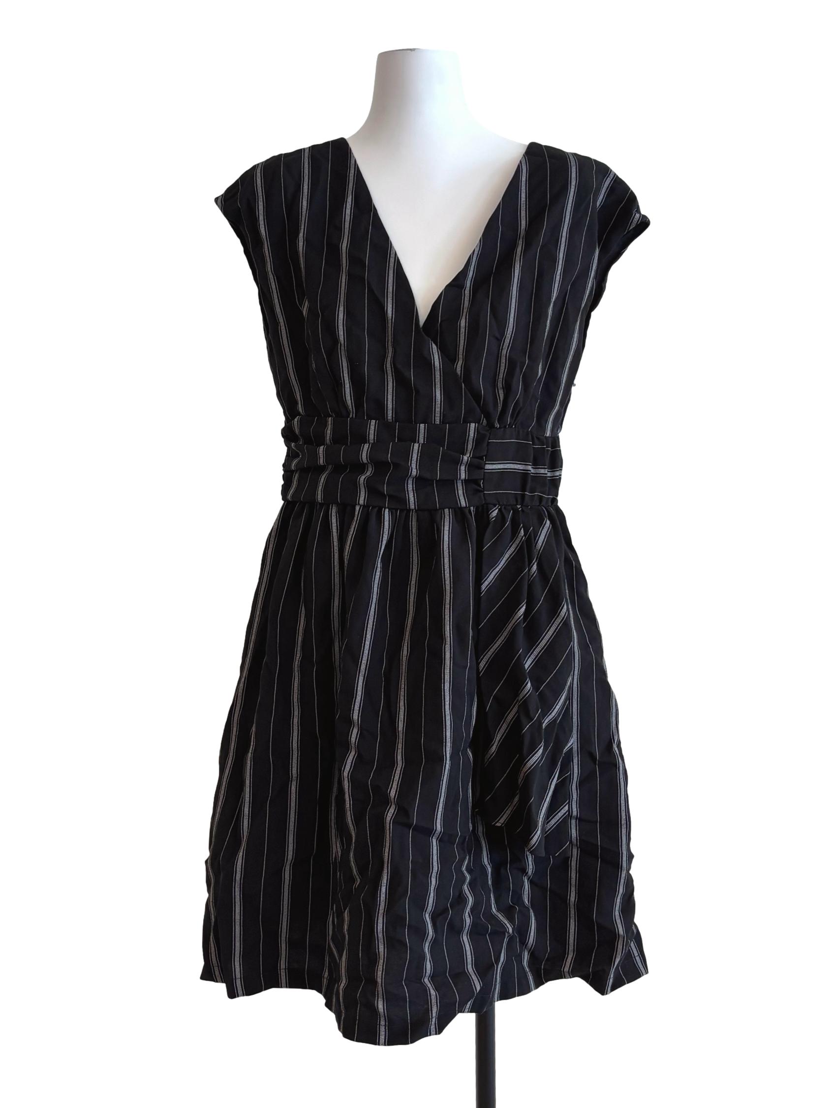 Jet Black Sleeveless Striped Dress