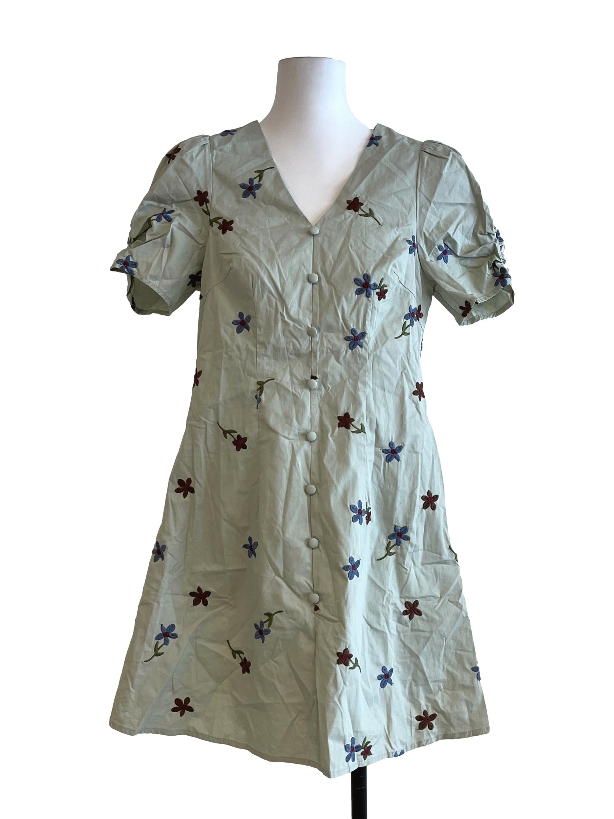 Pistachio Green V-Neck Mini Dress