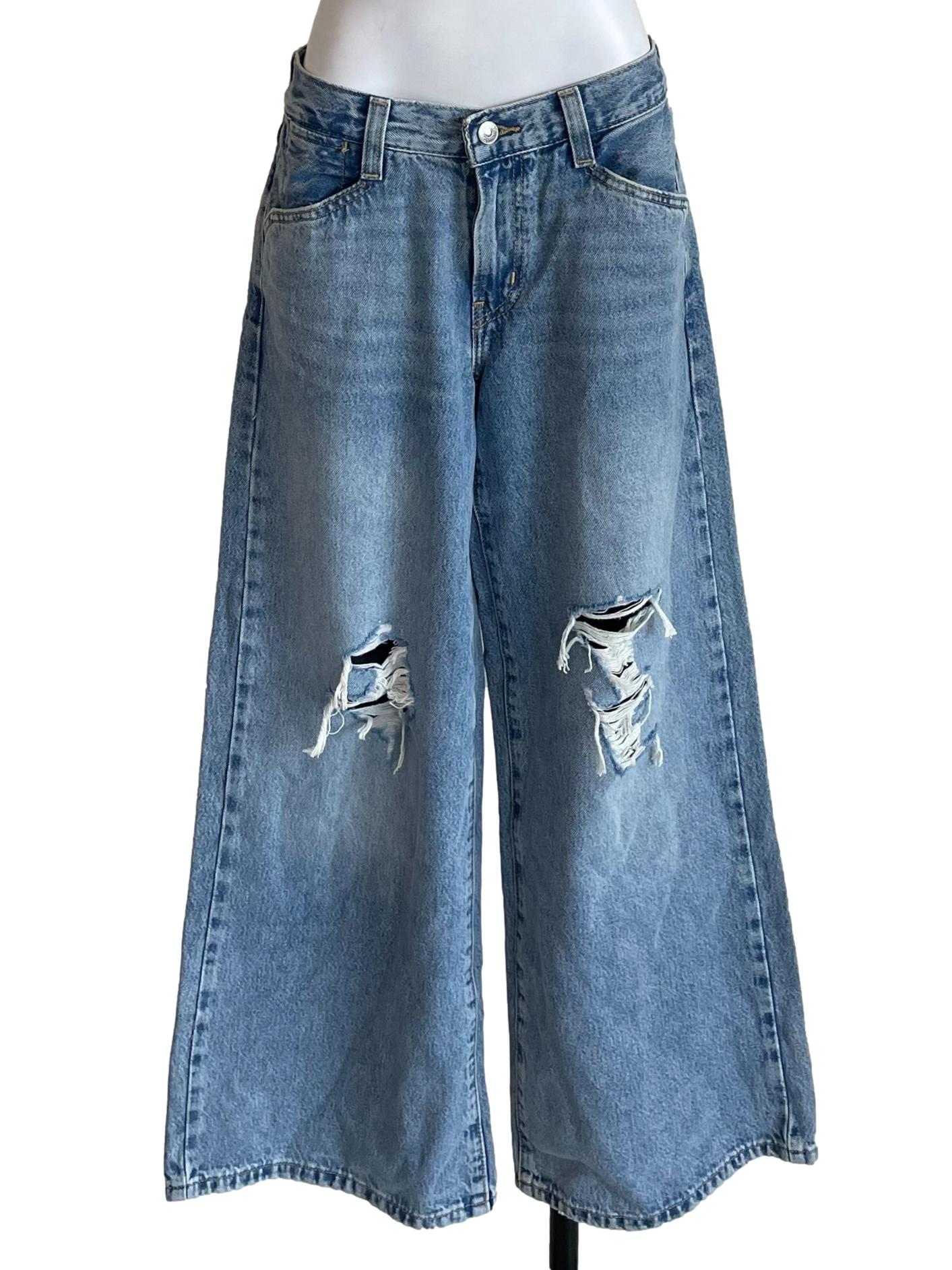 Ash Blue Baggy Ripped Jeans