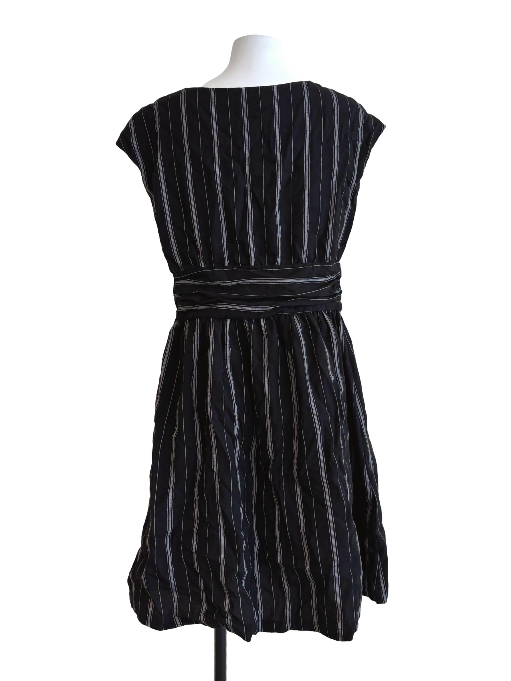 Jet Black Sleeveless Striped Dress