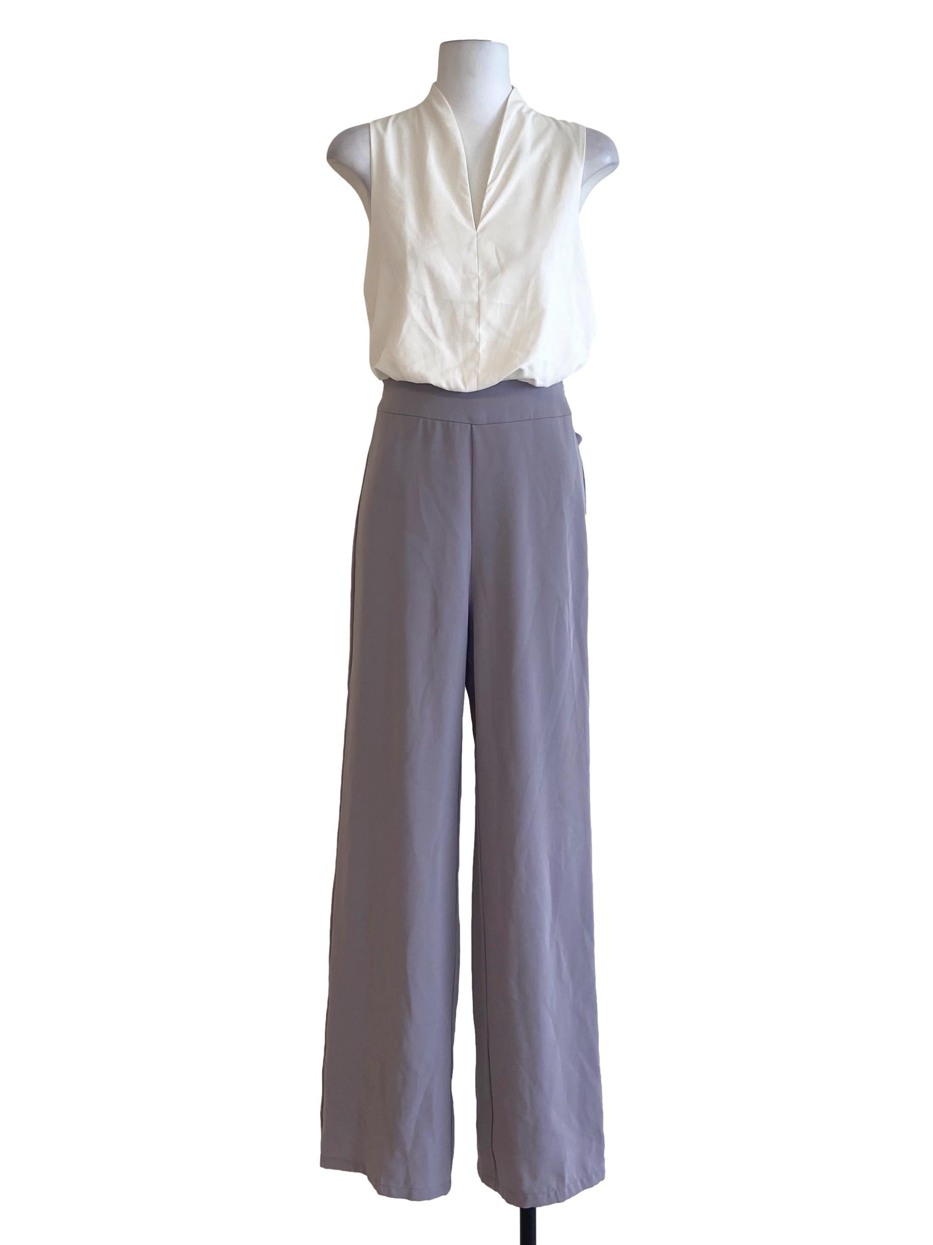 Purple & White V-Neck Jumpsuit LB