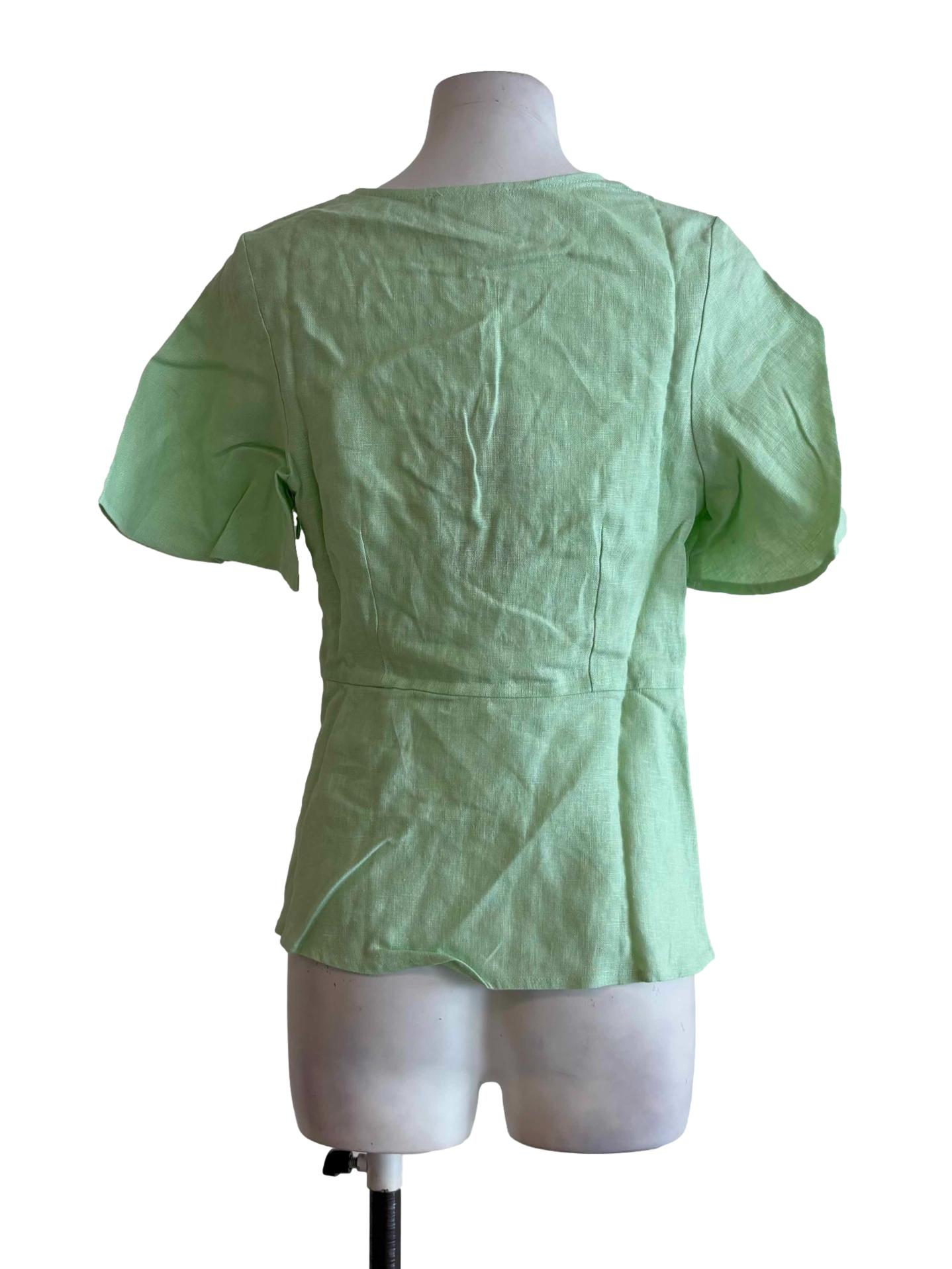 Mint Green Surplice Peplum Linen Top
