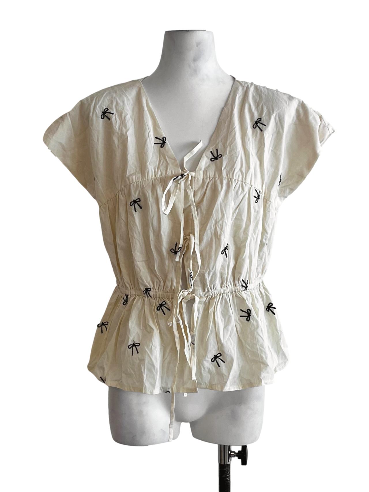 Cream Beige V-Neckline Blouse