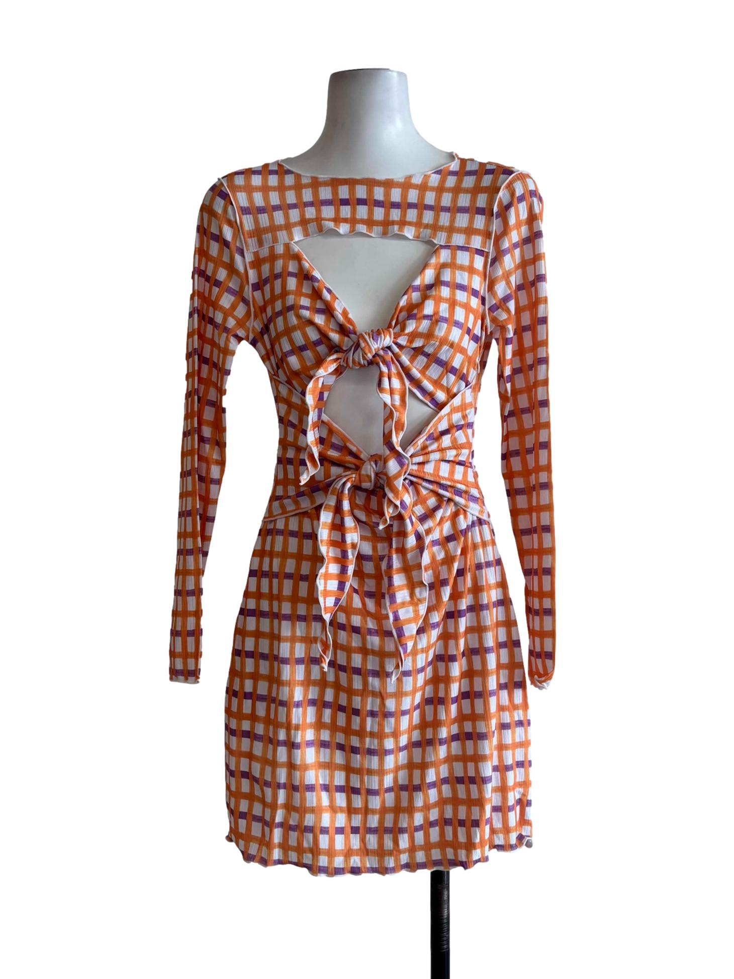 Orange Purple Checkered Bodycon Dress
