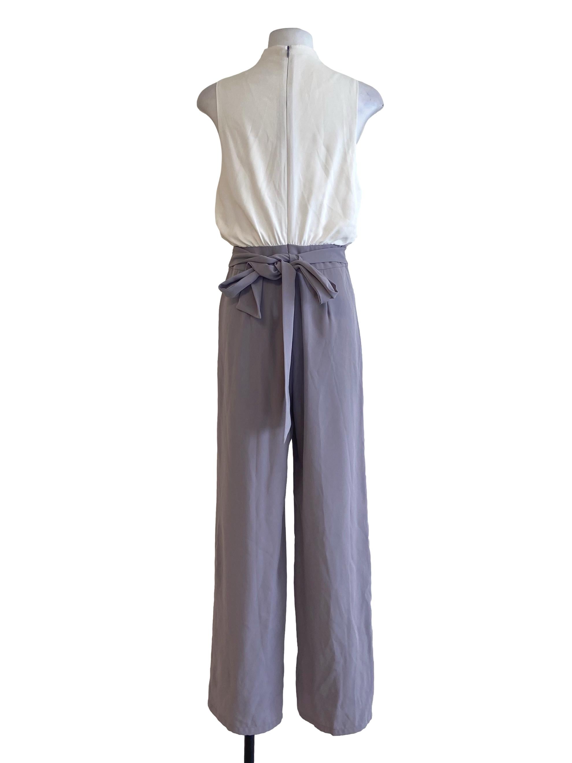 Purple & White V-Neck Jumpsuit LB