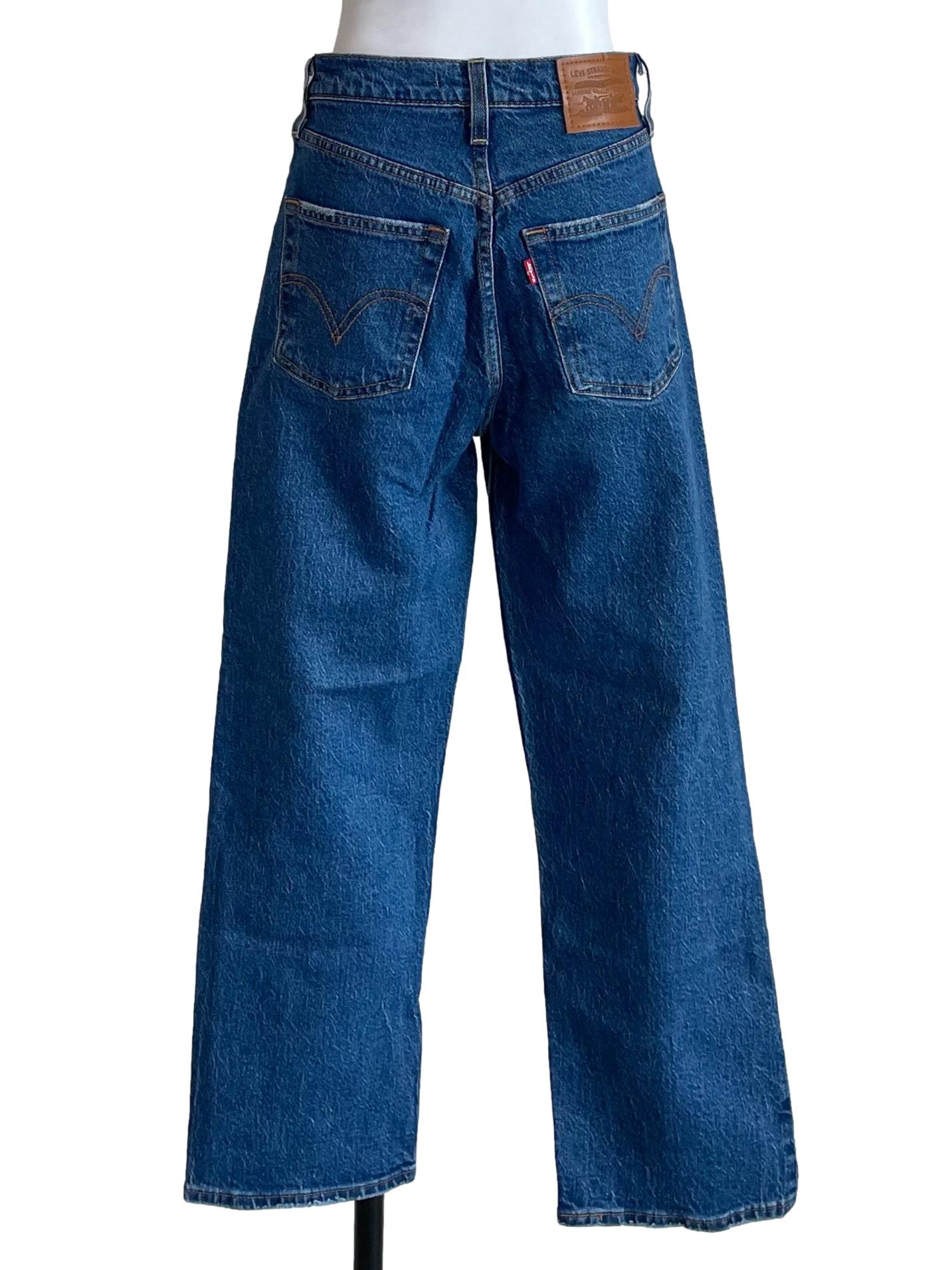 Dark Blue Button Rise Jeans