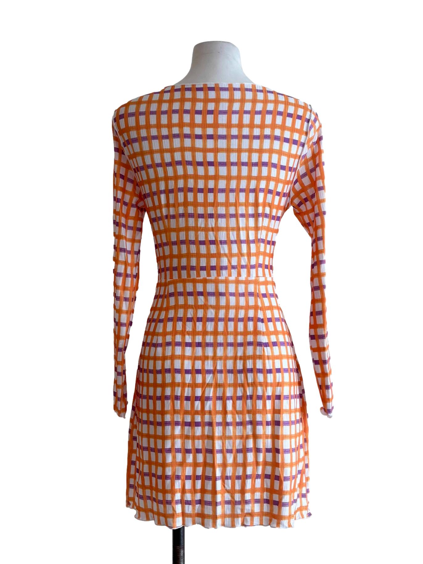 Orange Purple Checkered Bodycon Dress