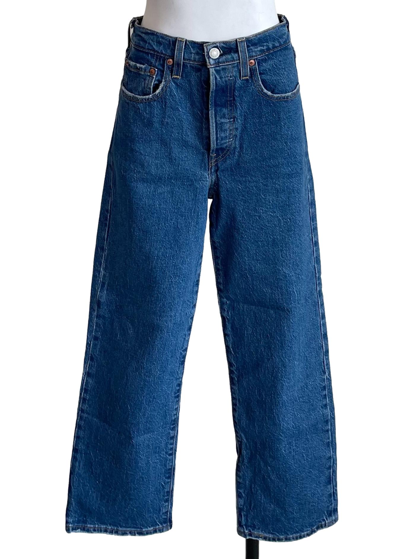 Dark Blue Button Rise Jeans