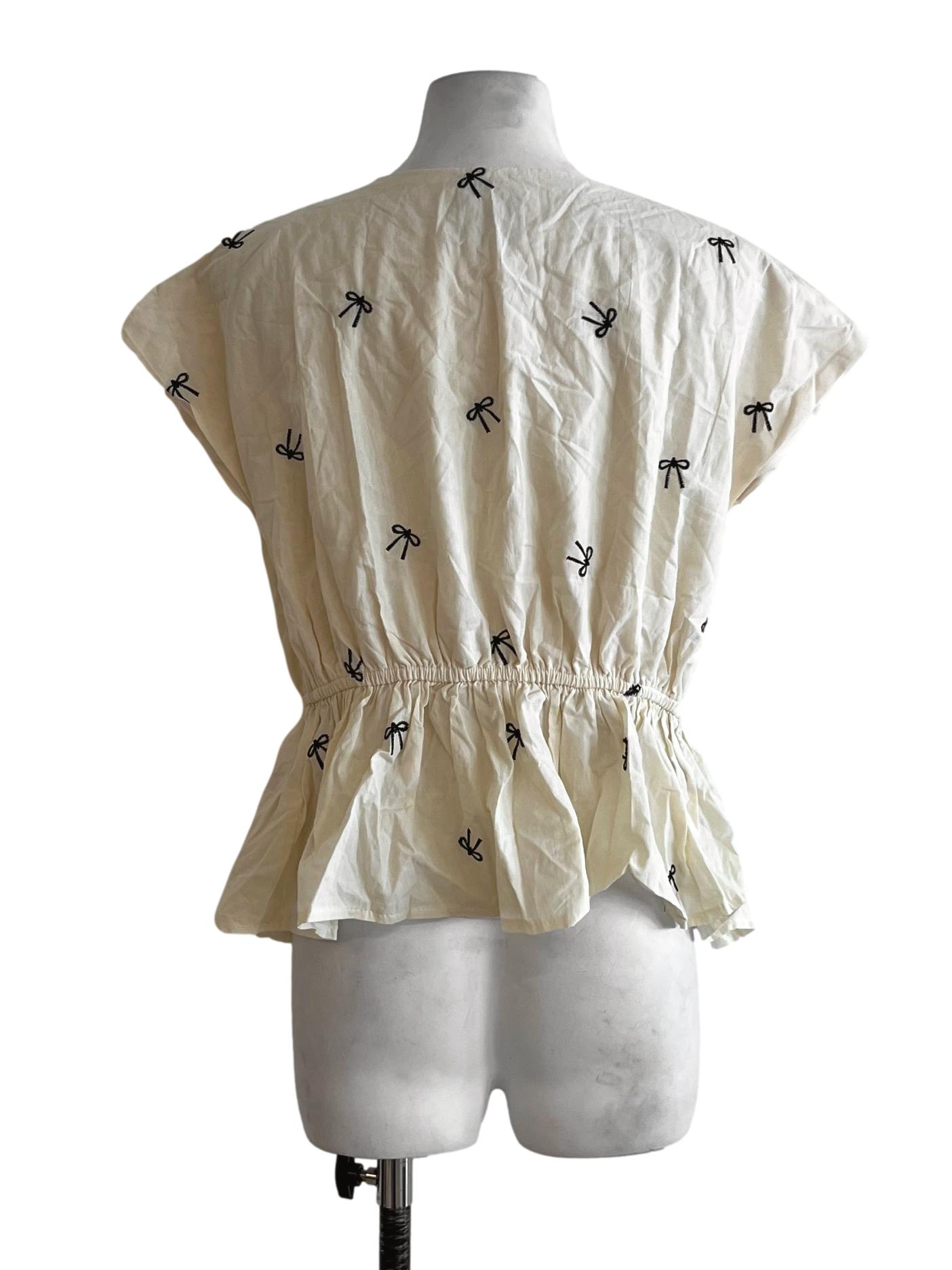 Cream Beige V-Neckline Blouse