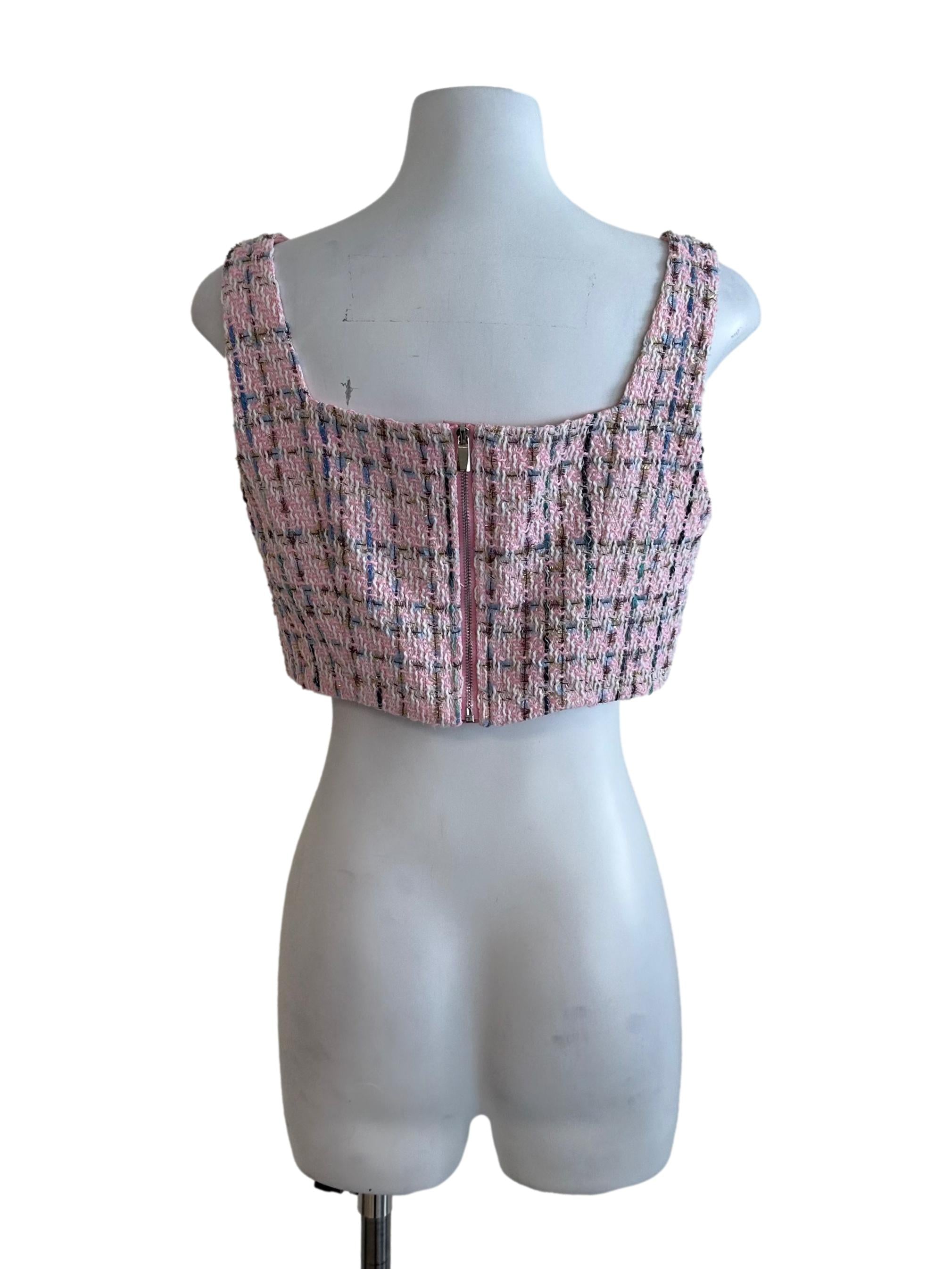 Light Pink Tweed Textured Button Top
