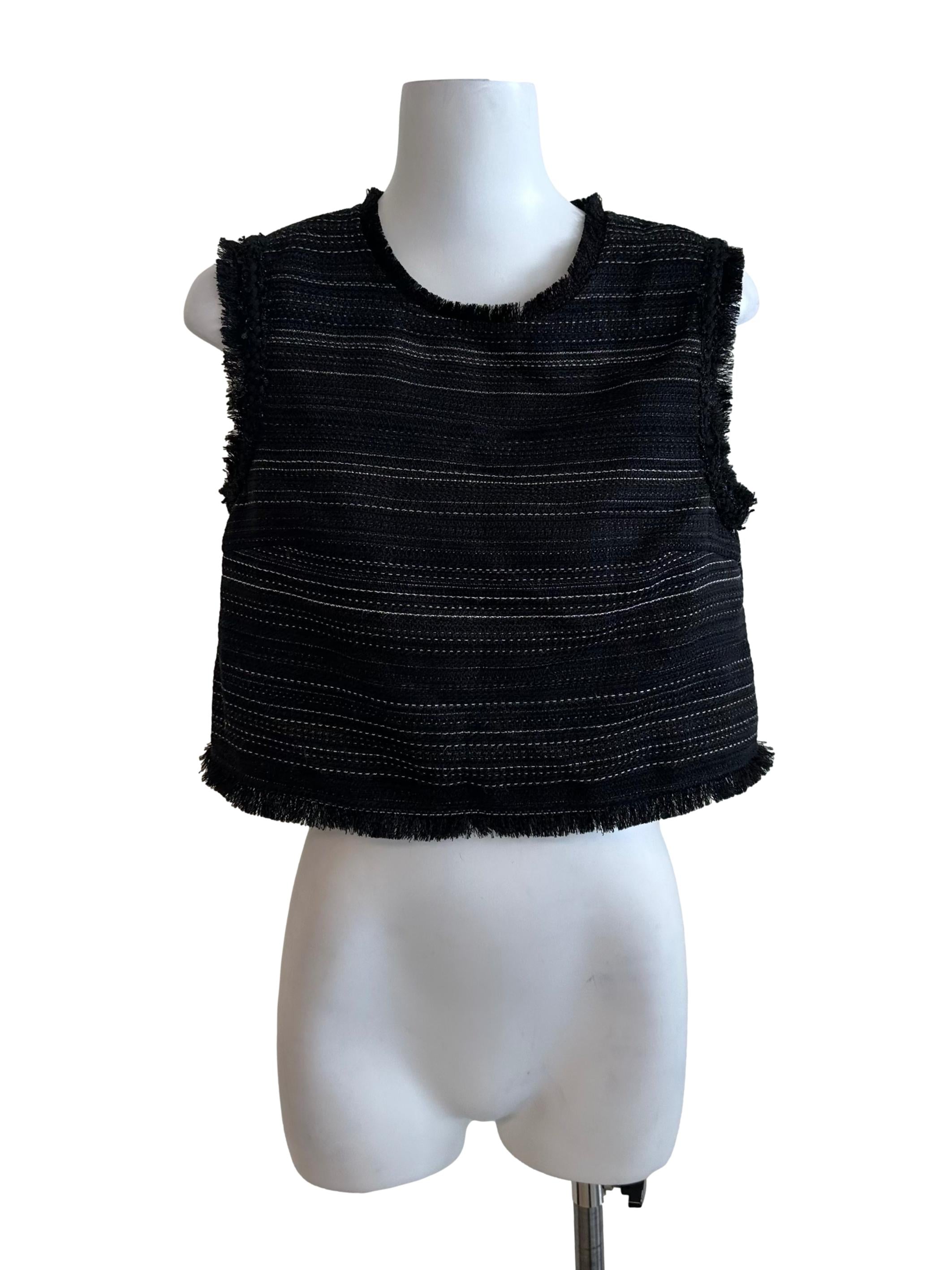 Midnight Black Stripe Tweed Textured Top