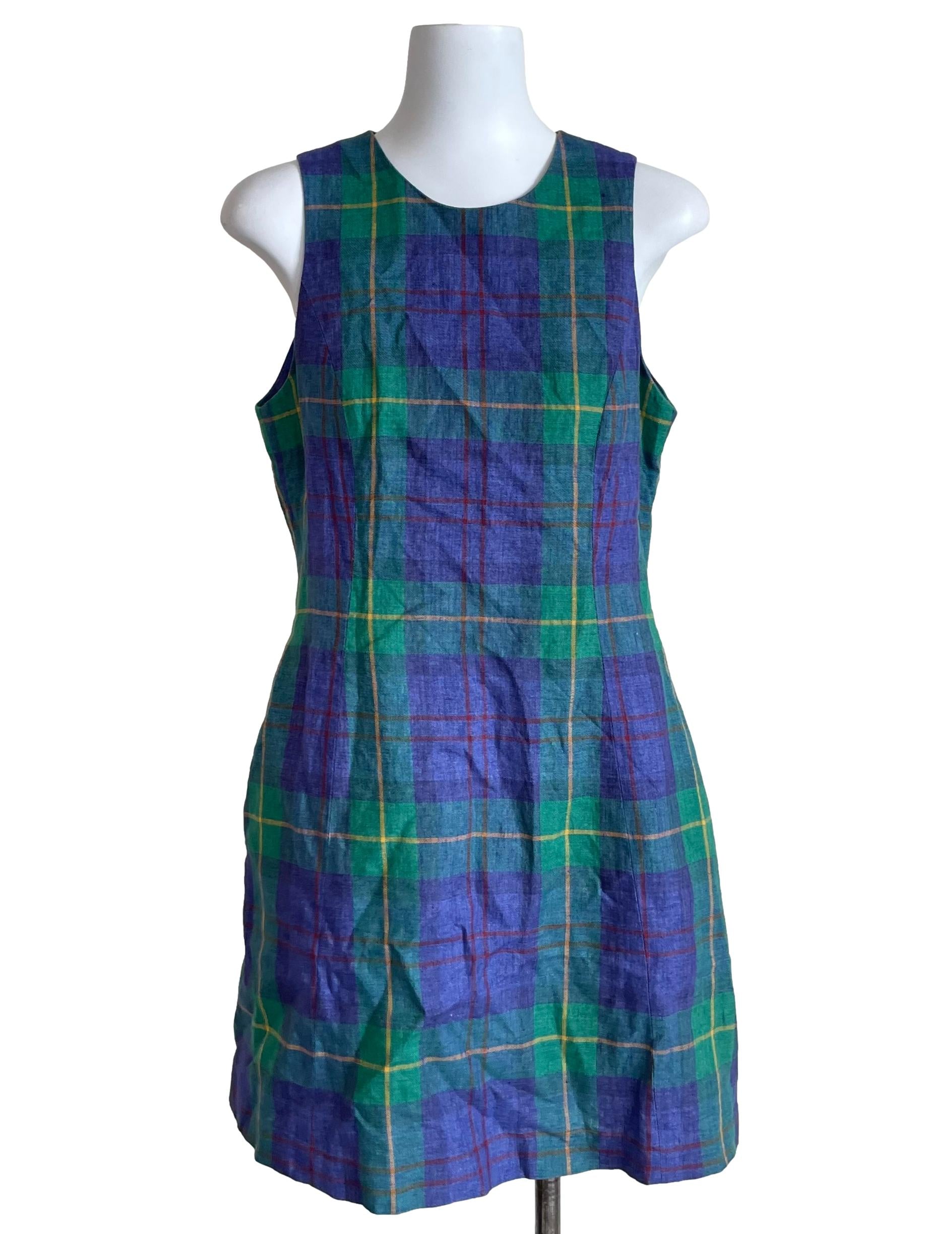 Green & Cool Purple Madras A-Line Dress