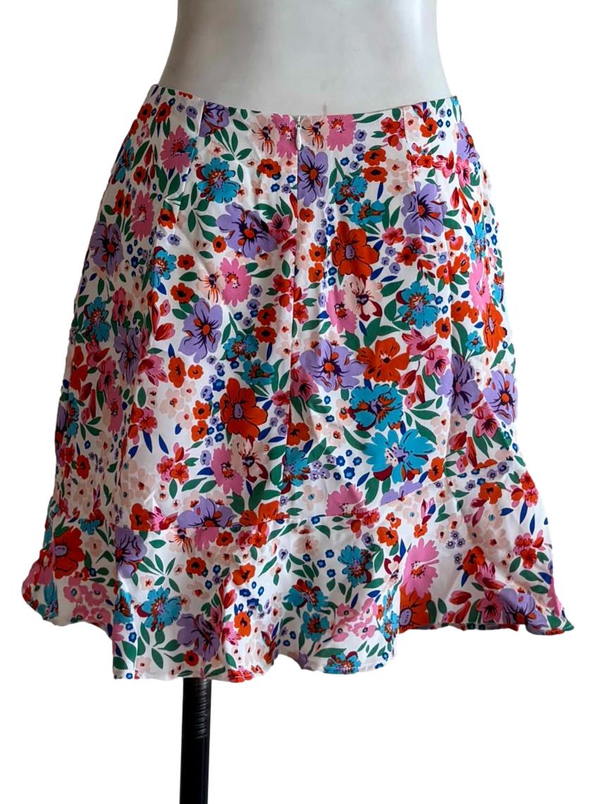White Multicolor Floral Mini Skirt