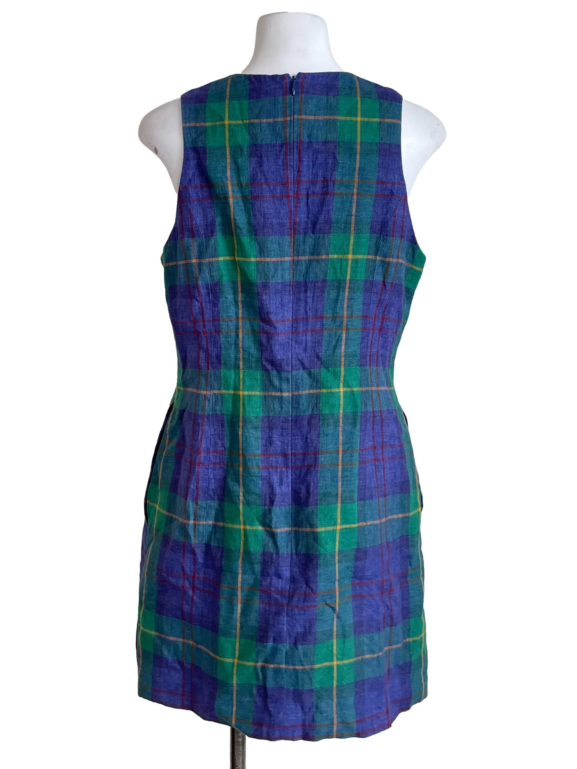 Green & Cool Purple Madras A-Line Dress