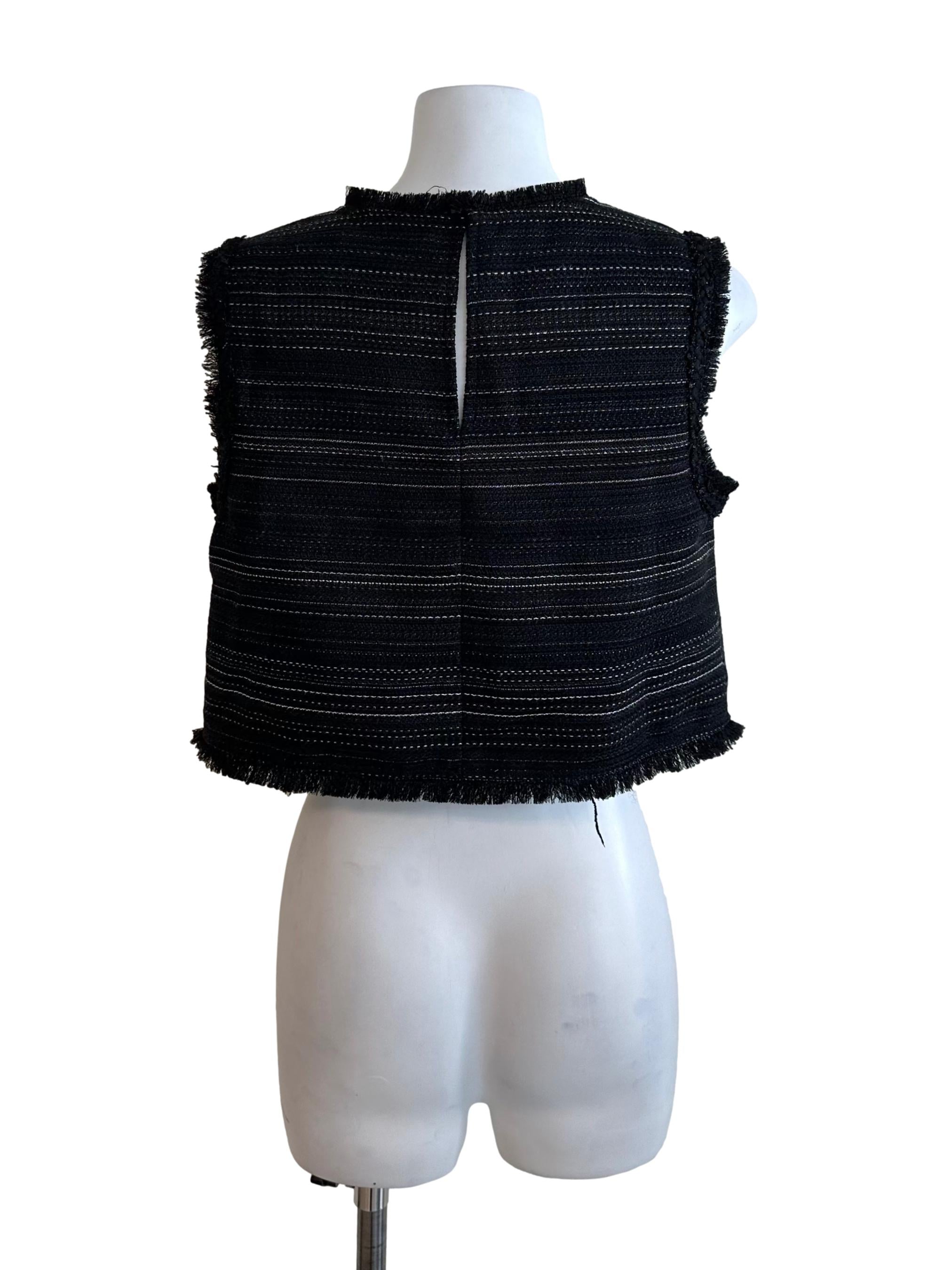 Midnight Black Stripe Tweed Textured Top