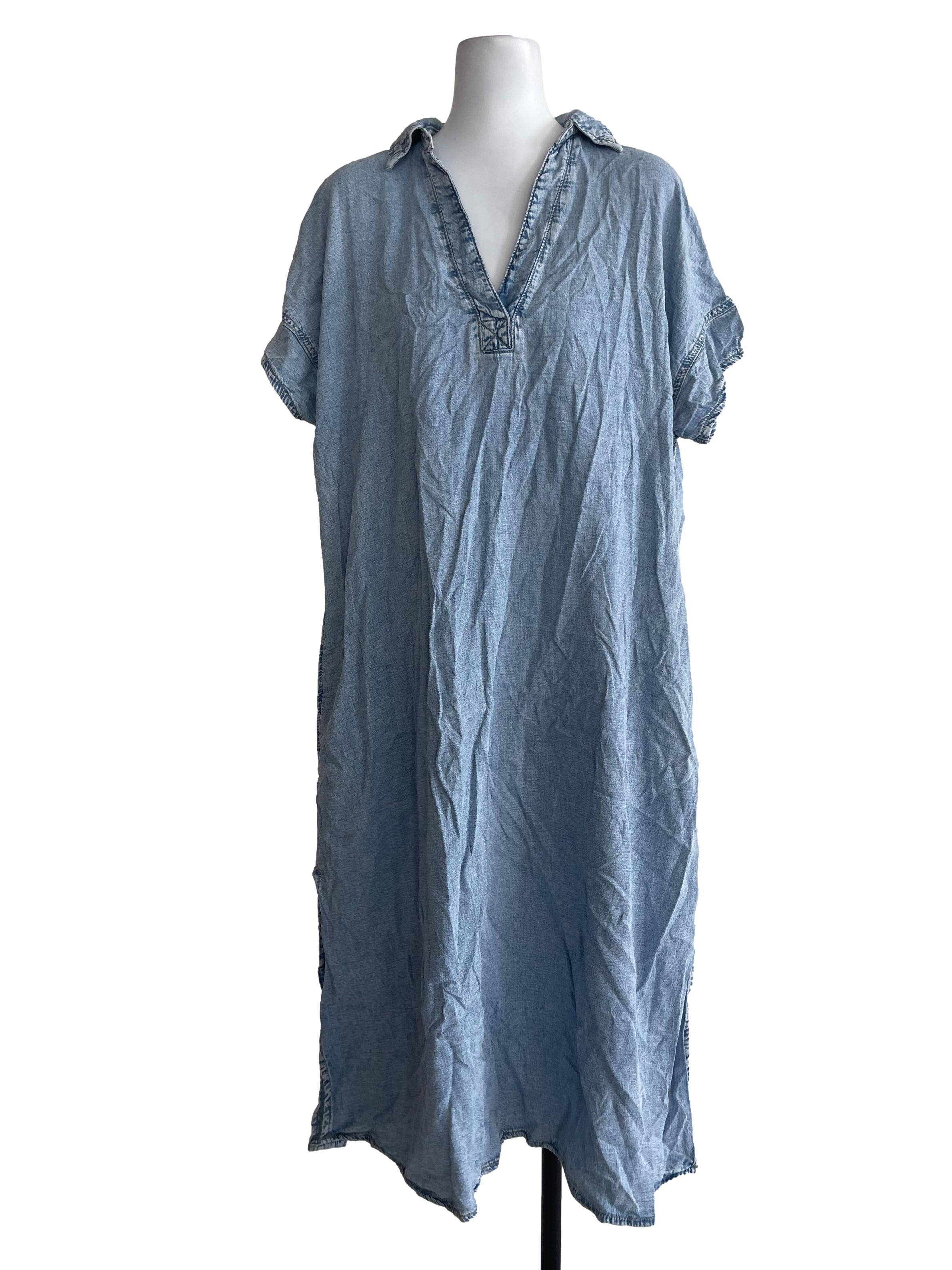 Washed Light Blue V Neckline Dress