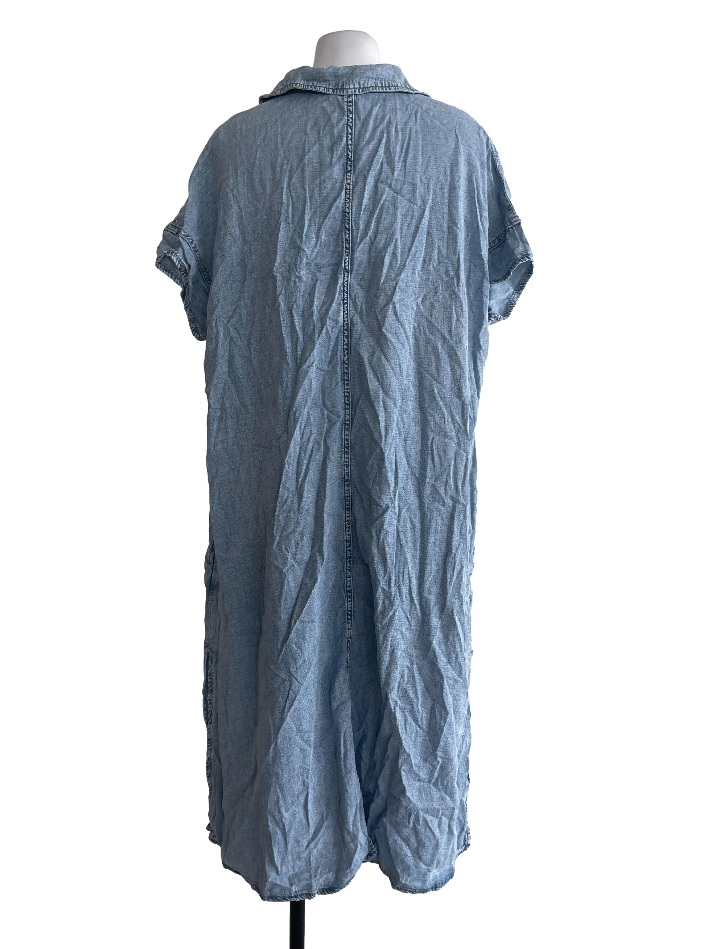 Washed Light Blue V Neckline Dress
