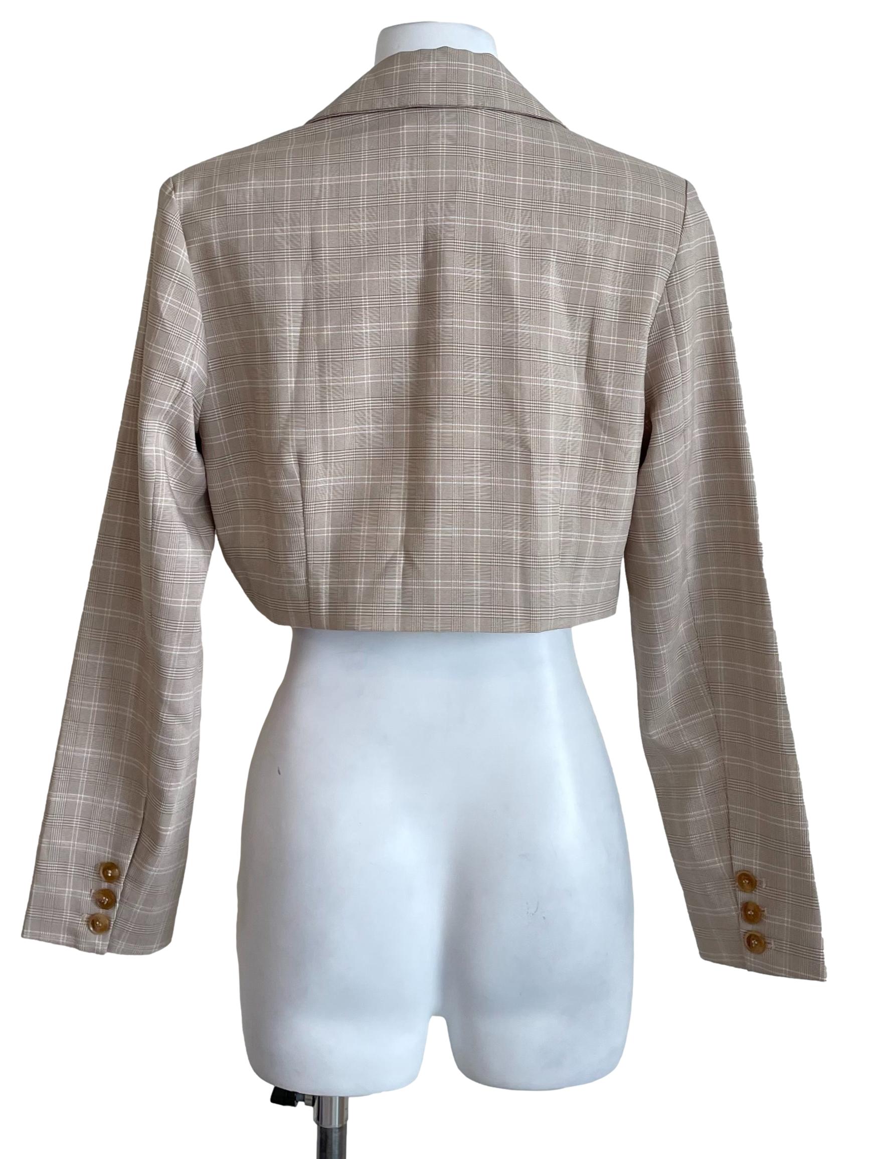Sepia Brown Tartan Crop Blazer